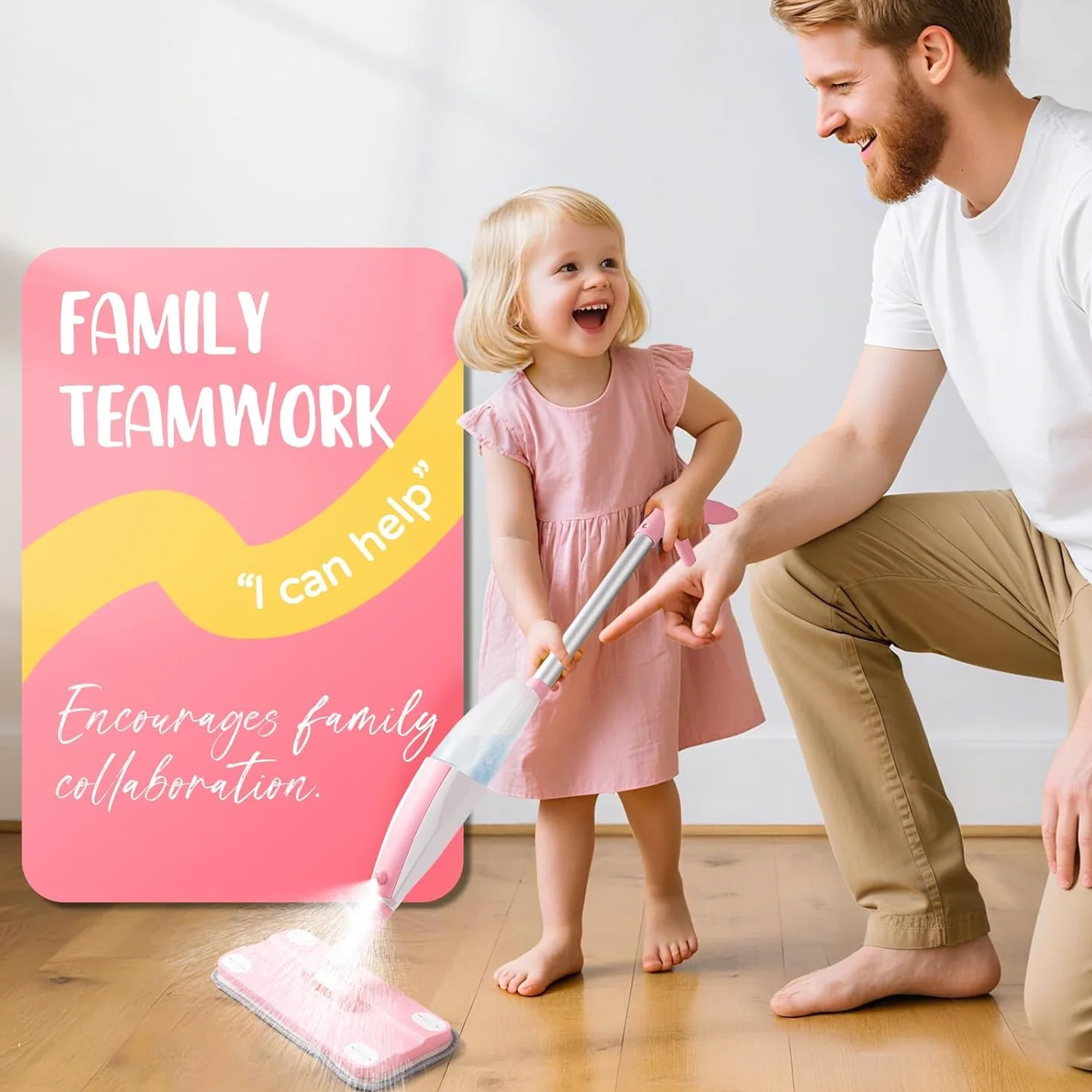 Montessori Mop do zabawy z funkcją spryskiwania – zestaw do czyszczenia podłóg dla małych dzieci | zabawka dla dzieci od 3 lat, zestaw do czyszczenia, zabawka Montessori, zabawka do prac domowych