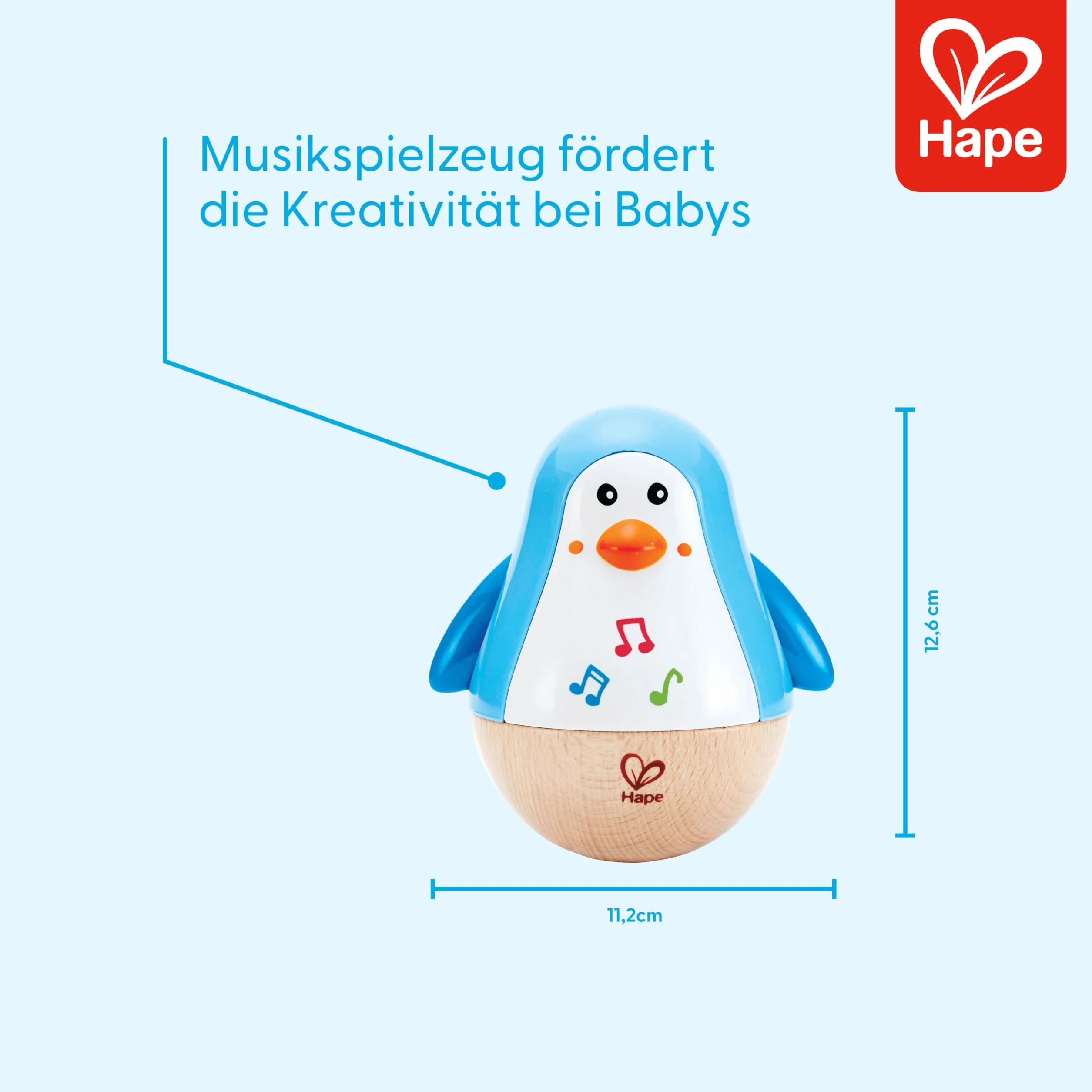 Hape Penguin Musical Wobbler, Colourful Wobbling Melody, Roly-Poly Toy for Kids 6 Months+