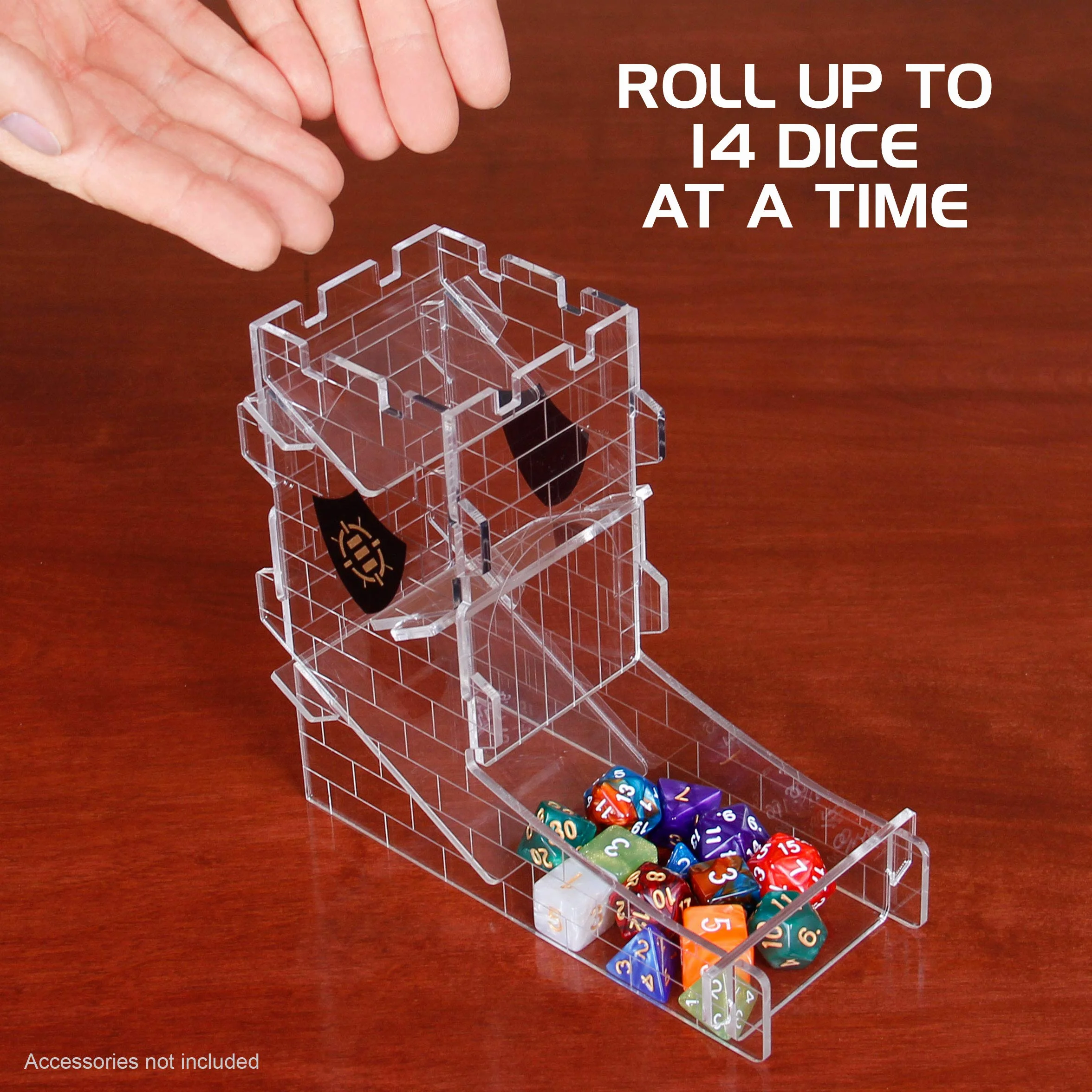 ENHANCE Wieża kostkowa miska na kostki do gier typu RPG – konstrukcja wieży zamkowej, przenośny wałek, rzuć do 14 kostek – wytrawiony design, idealny na Game Nights