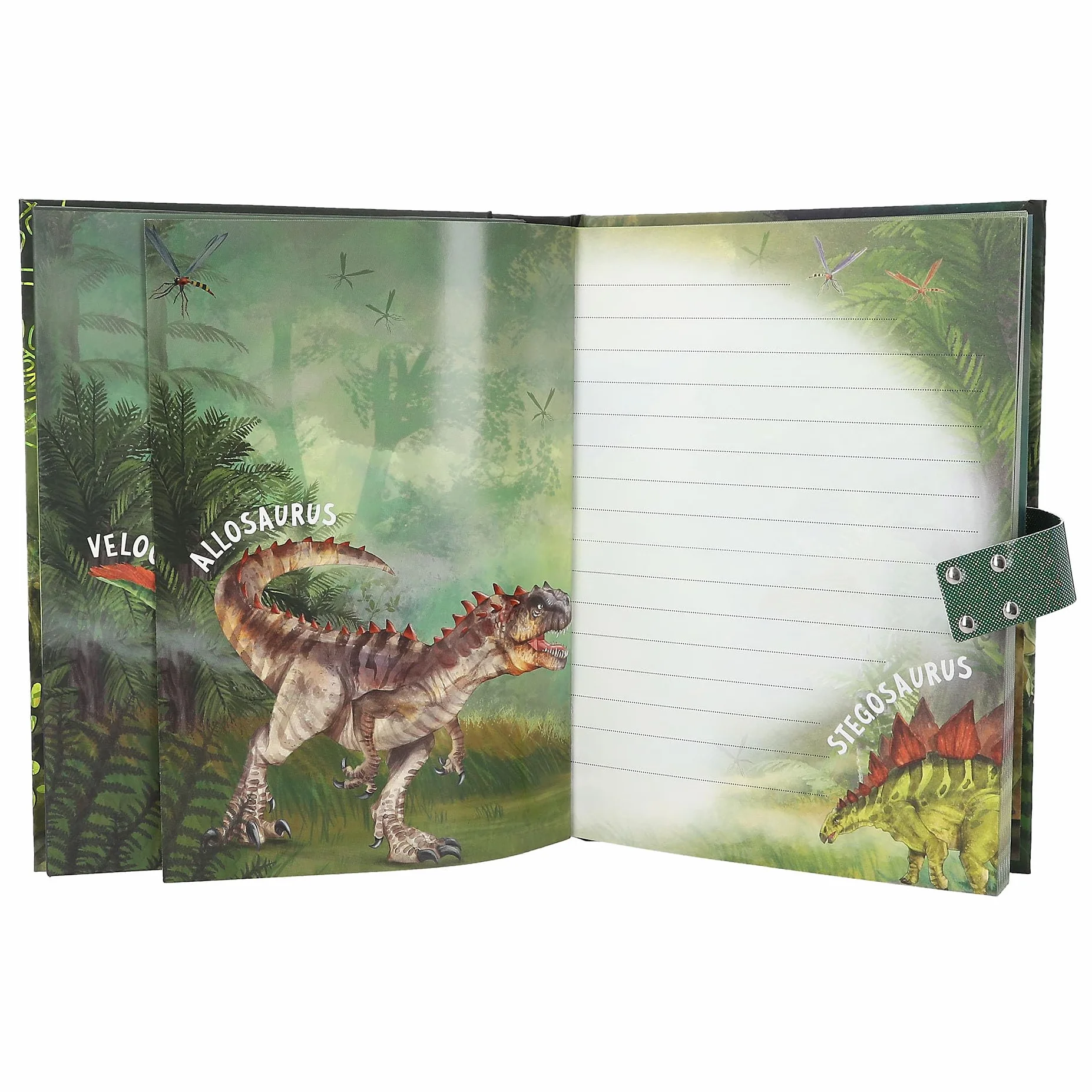 Depesche 12407 Dino World - Dziennik z kodem cyfrowym i dźwiękiem, książka z motywami dinozaurów i 80 kolorowych ilustrowanych stron w linie
