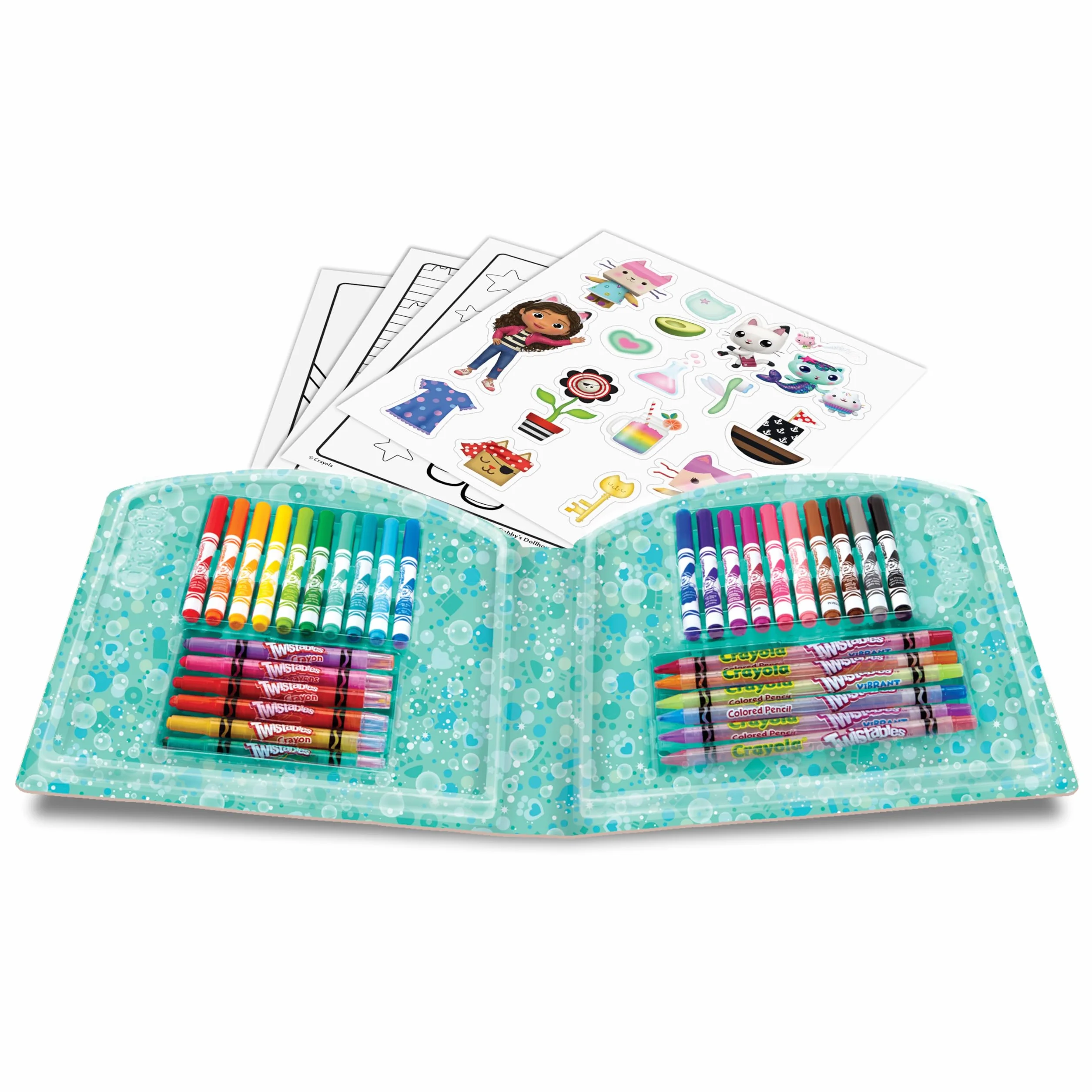 CRAYOLA - Kreatywna walizka dla lalek Gabby's 40 sztuk, z markerami, kredkami woskowymi, kolorowankami, naklejkami, pomysł na prezent i kreatywna aktywność dla dzieci od 5 lat, 04-2945
