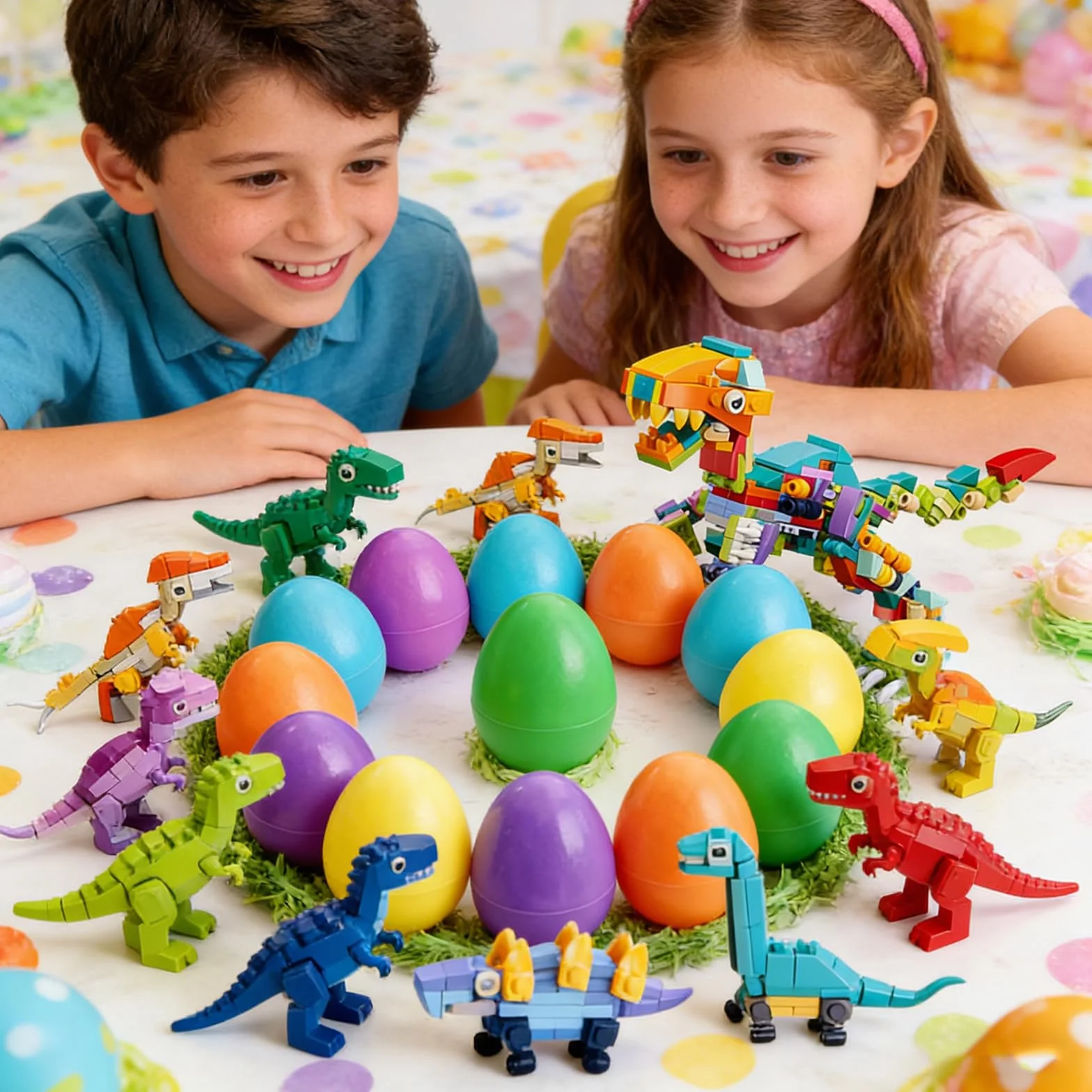 Zestaw 12 plastikowych jajek z klockami dinozaurów na wielkanocne kosze, zabawki edukacyjne, nagrody, niespodzianki na imprezy