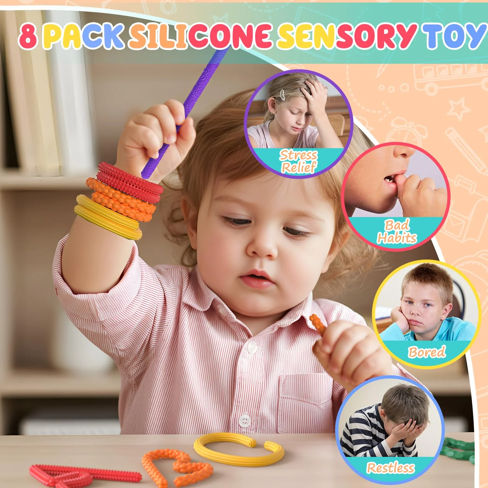 Fidget Toys silikonowy drążek sensoryczny 8P
