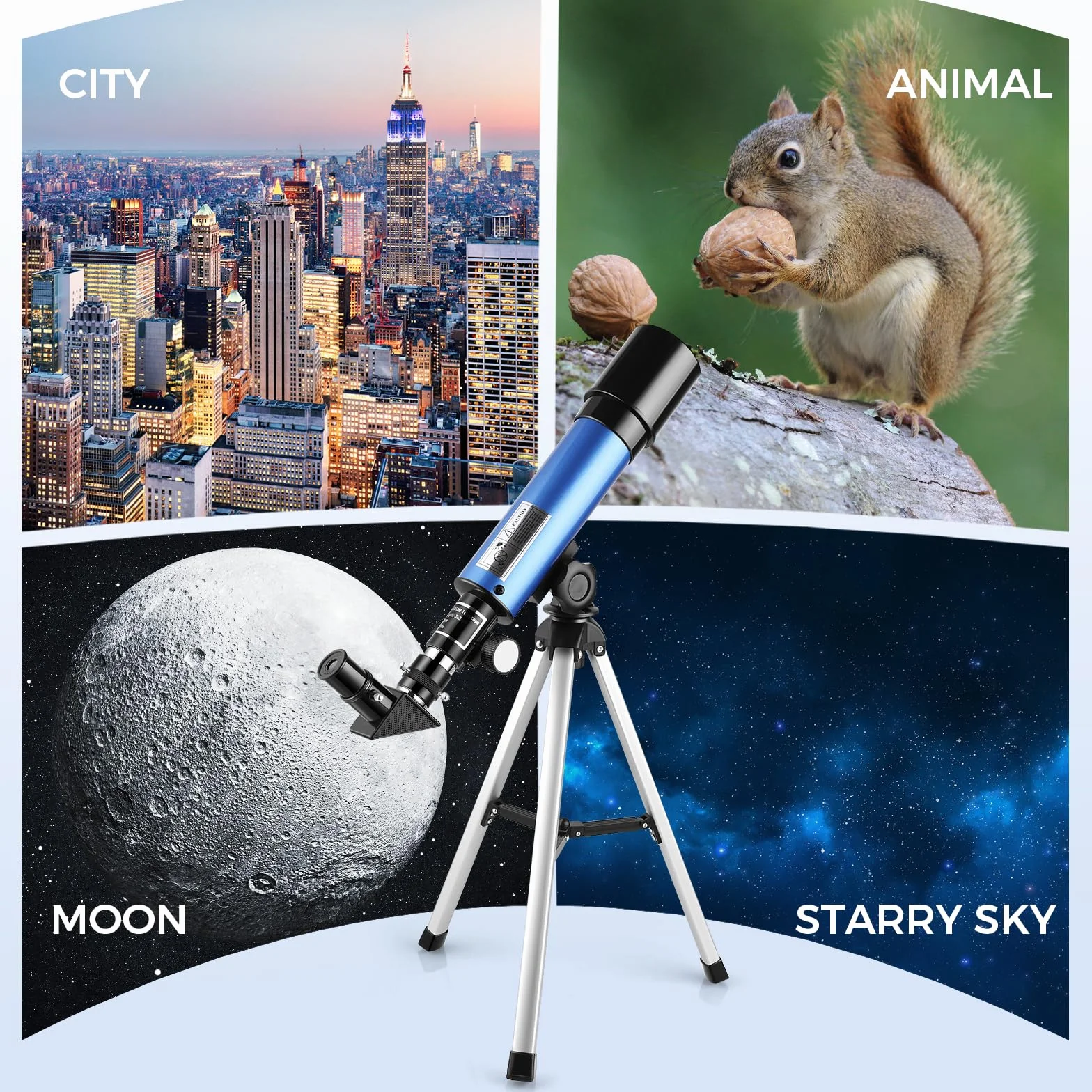 Cowiewie Teleskop dla dzieci, teleskopy, przestrzeń zewnętrzna, astronomia, początkujący, zawiera dwa okulary, przenośna luneta refraktorowa ze statywem, prezenty