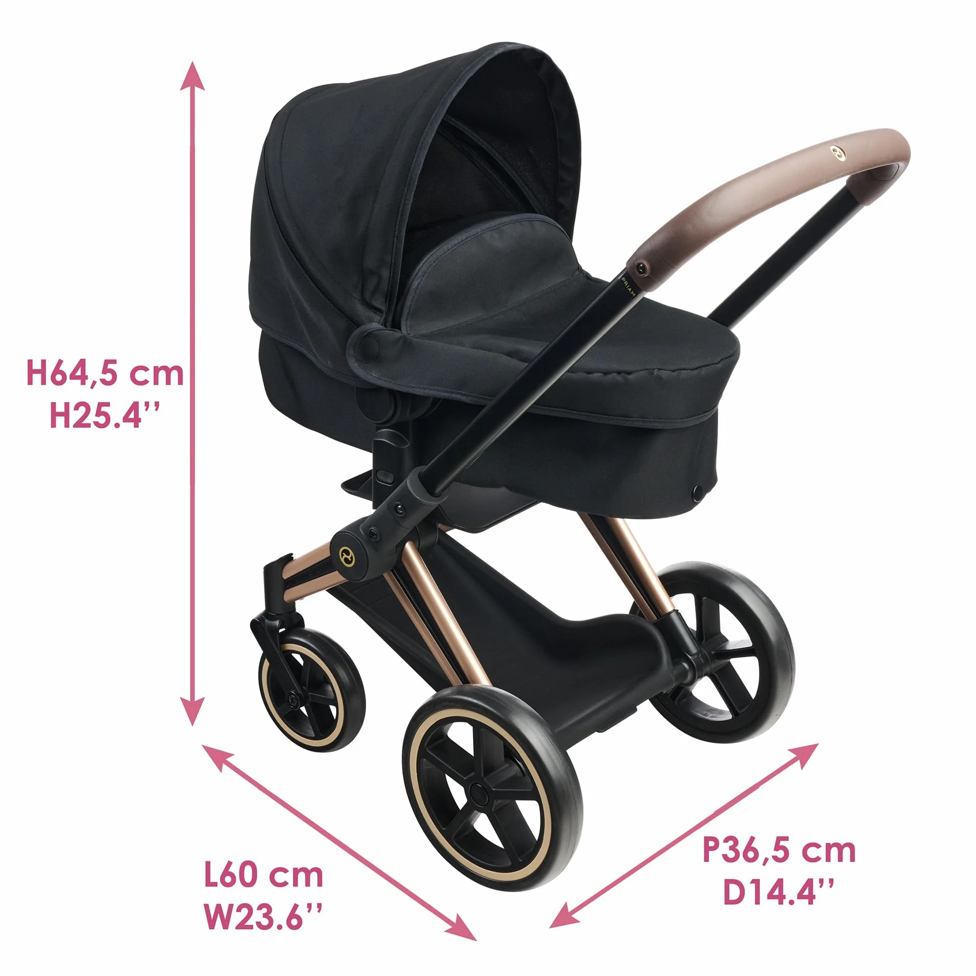 Corolle - 9000141870 - Wózek dziecięcy 3 w 1 Cybex, czarny, akcesoria, dla ośmiornic 36 i 42 cm, od 3 lat