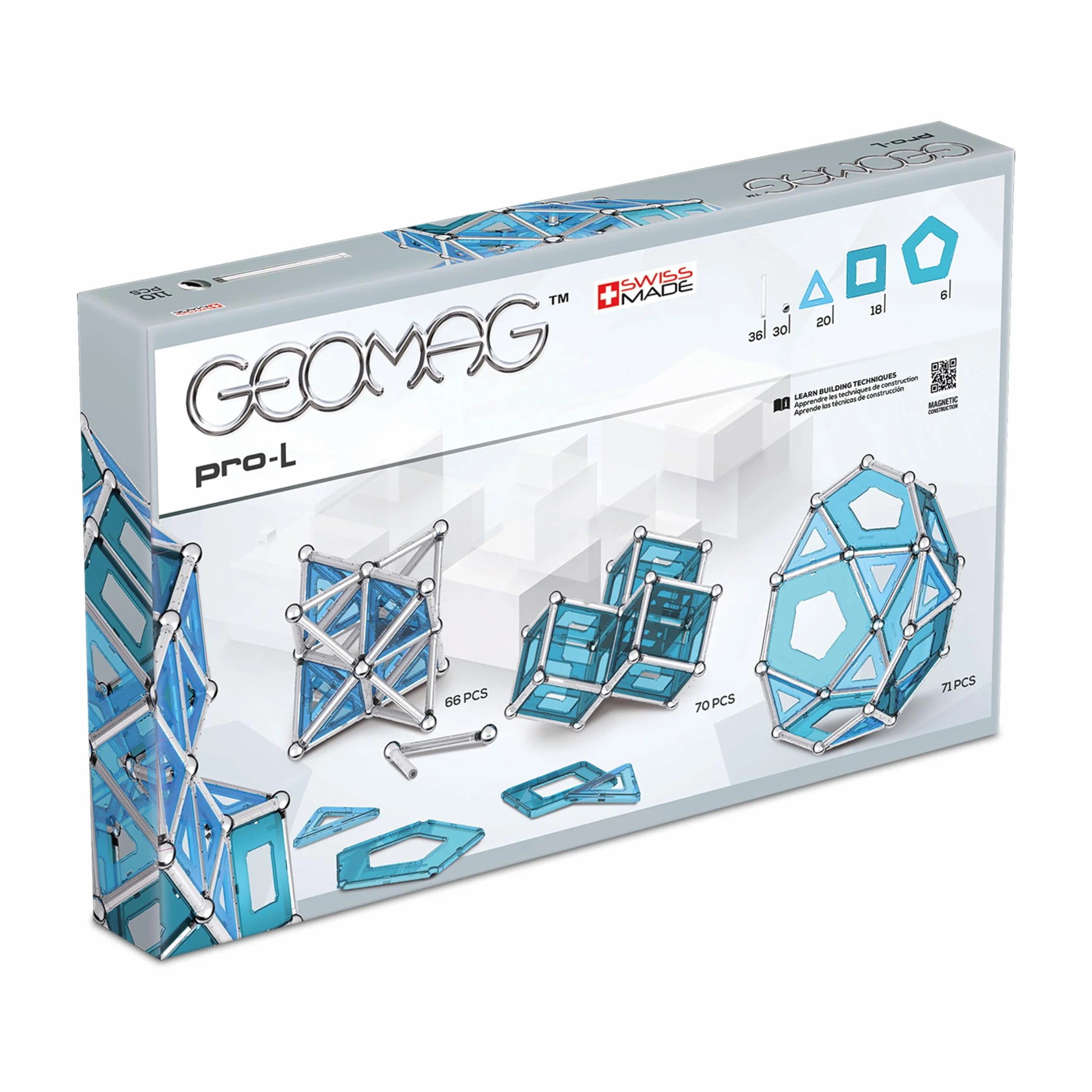 Geomag 024 PRO-L zestaw budowlany, metal niebieski i srebrny, 110 sztuk