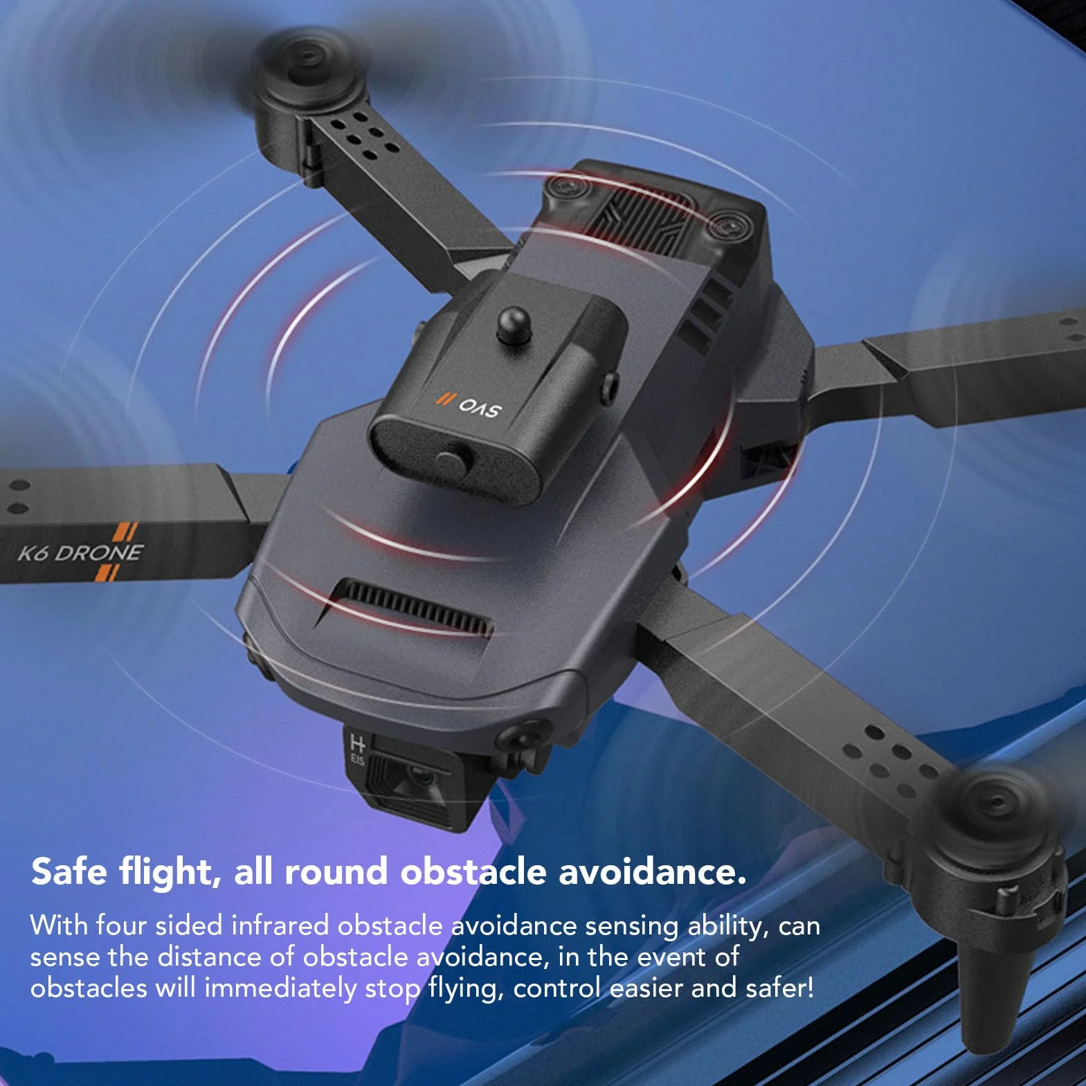 Składany Quadcopter Drone, K6 4K HD 50x Zoom FPV Drony z kamerą Czterokierunkowy Dron do Unikania Przeszkód Mini Drone z Futerałem, Inteligentna wysokość Zawisu