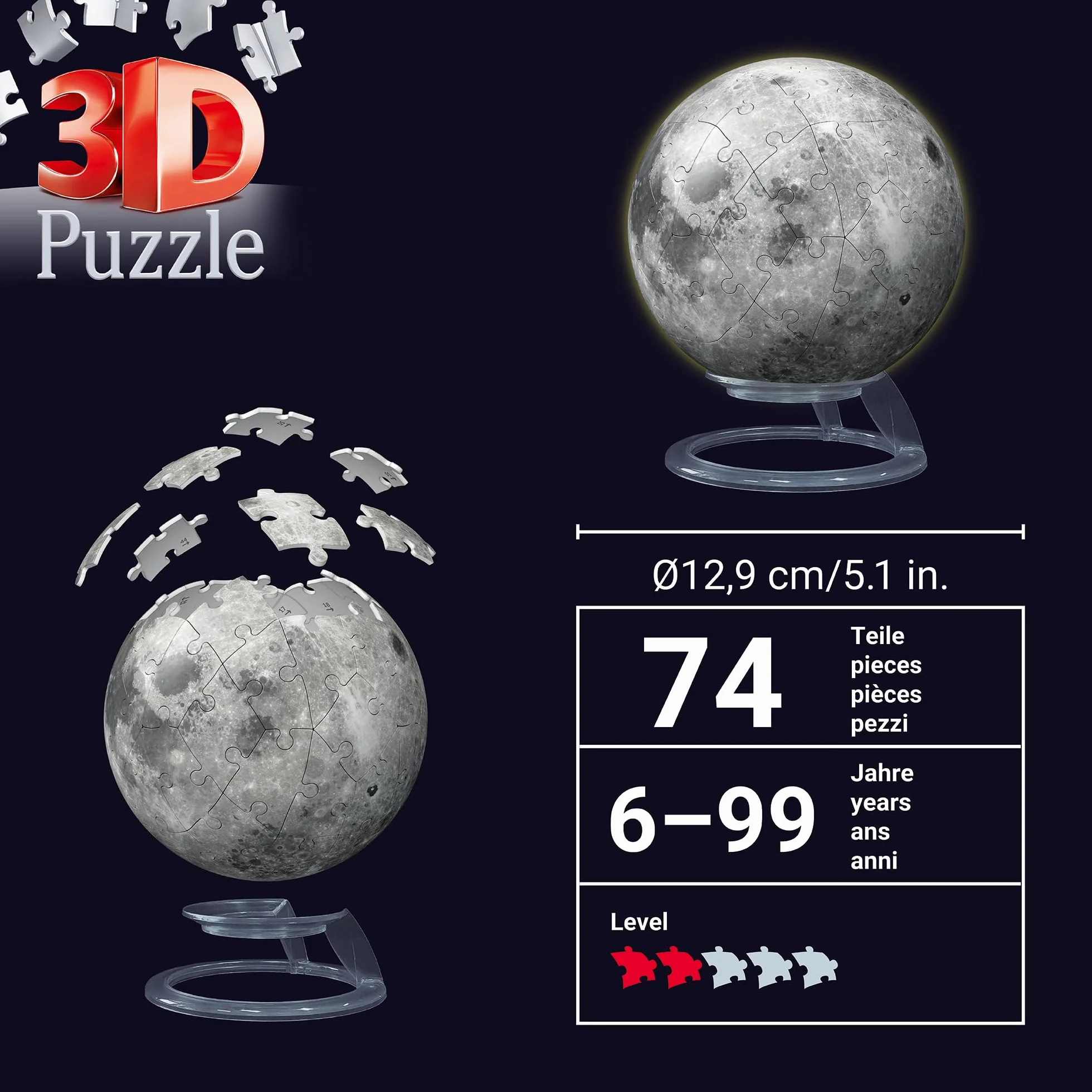 3D Puzzle-Ball Der Mond - Glow-in-the-Dark: Erlebe Puzzeln in der 3. Dimension