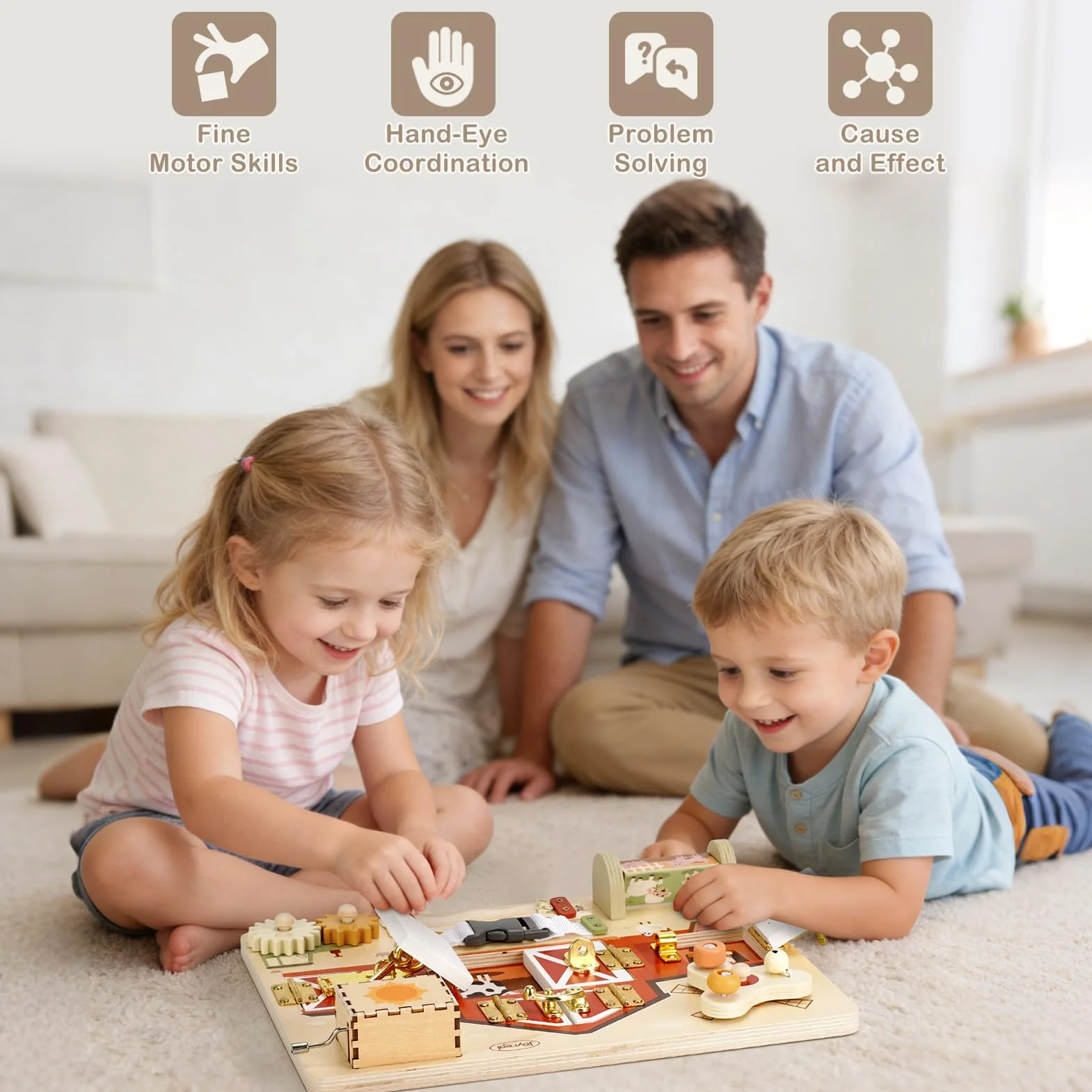 Joyreal Montessori Busy Board motyw gospodarstwa rolnego deska motoryczna zabawka drewniana sensoryczna