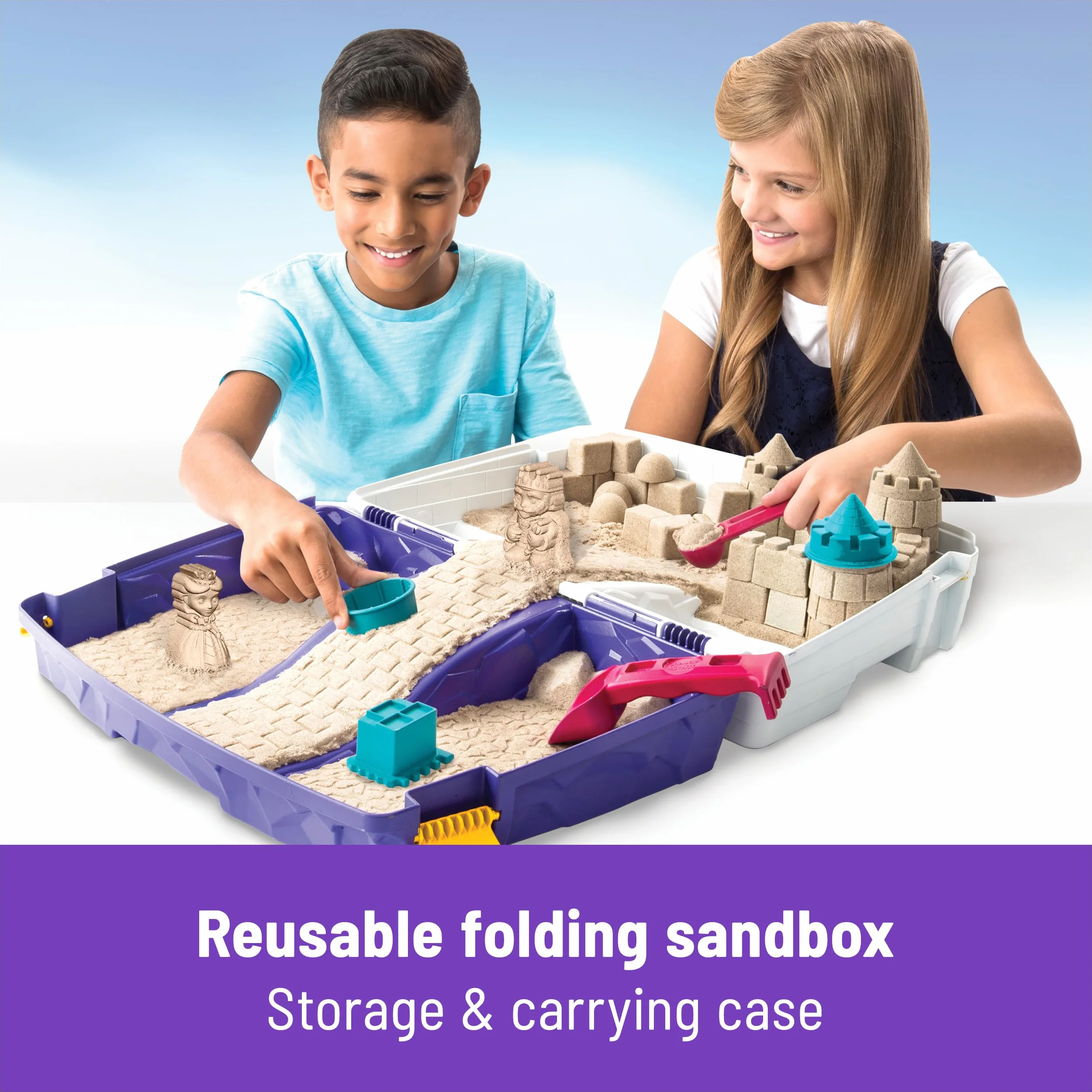 Kinetic Sand, Składana piaskownica z 2 funtami i narzędziami, wielokolorowa