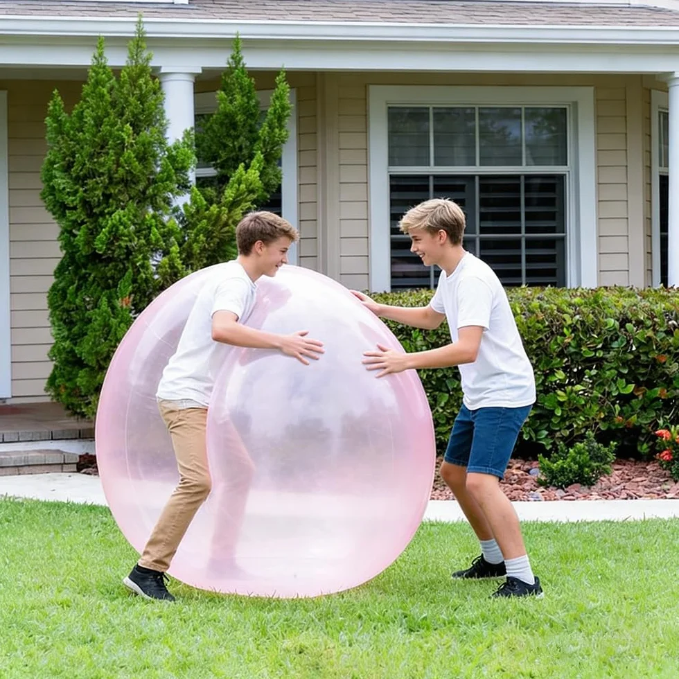 ogromna dmuchana bańka, 120 cm, duża piłka do zderzaka, TPR, gigantyczny balon nadmuchiwany, przezroczysty olbrzymi balon na plażę, do ogrodu, na imprezy na świeżym powietrzu (różowy)