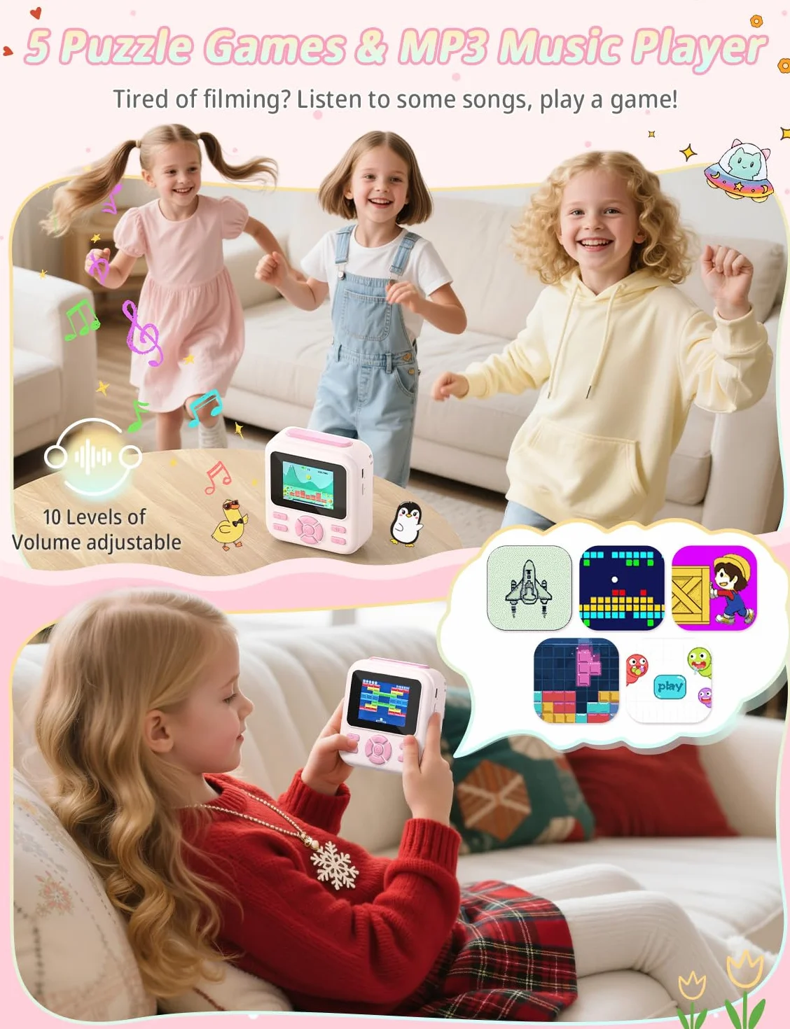YOHOOLYO Aparat błyskawiczny dla dzieci, 2,4-calowy aparat błyskawiczny dla dzieci z kartą 32 GB i 3 rolkami papieru, cyfrowe zabawki wideo HD 1080P, prezenty urodzinowe w
