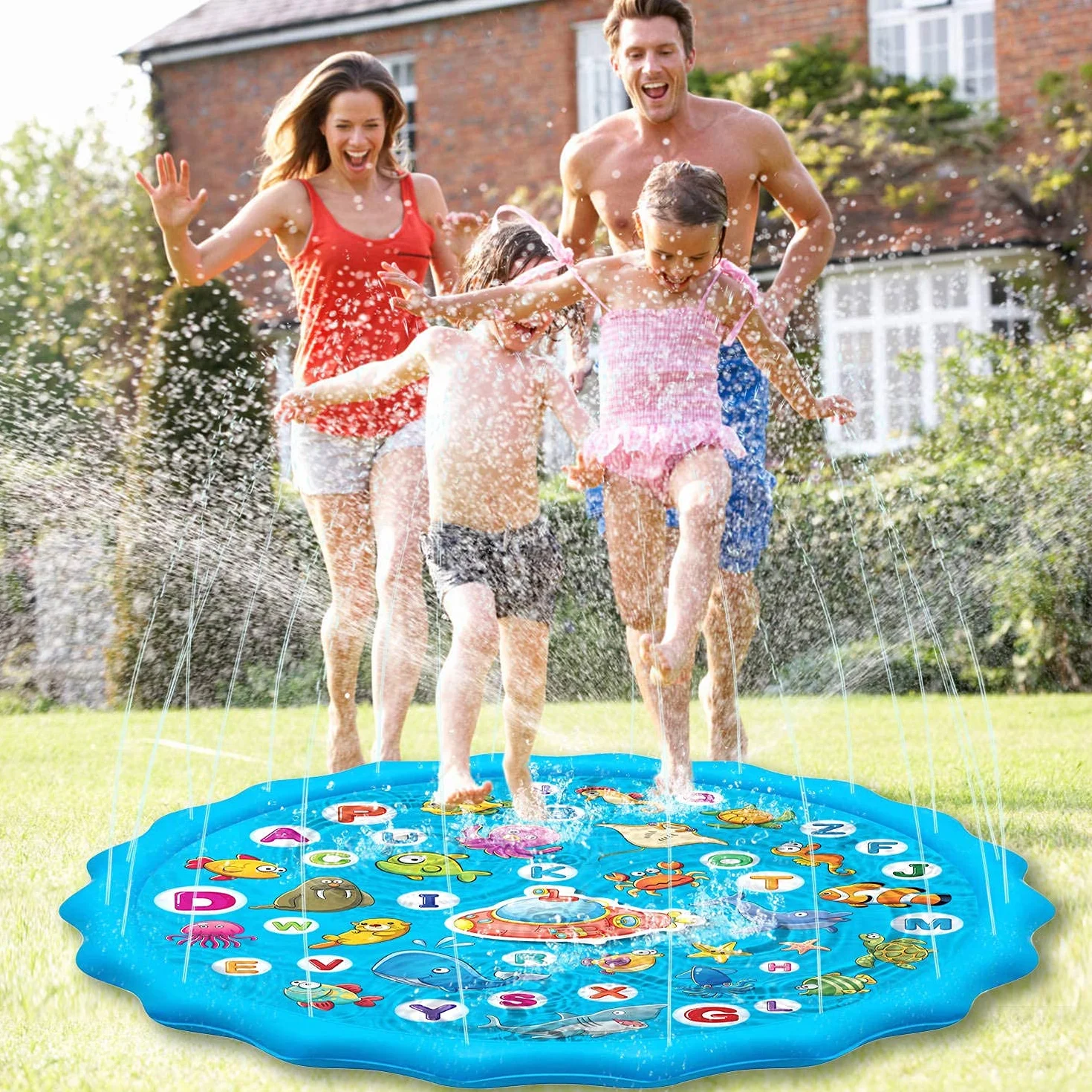 Paochocky Summer Sprinkler Water Play Mat 170 cm Duża Okrągła Nadmuchiwana Mata do Zabawy na Swieżym Powietrzu Letnia Zabawka Wodna do Zajęć Rodzinnych/Plaży/Ogrodu dla Chłopców, Dziewcząt, Zwierząt