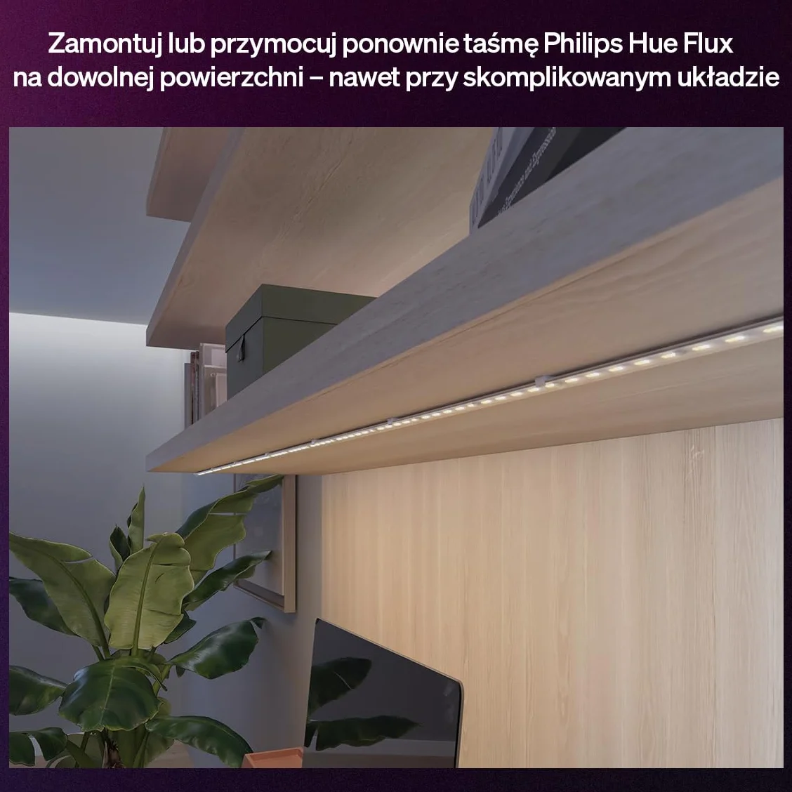 Uchwyty do taśmy LED Hue Flux — akcesoria do elastycznego montażu oświetlenia wewnętrznego. Przezroczyste i wytrzymałe uchwyty, w zestawie śruby i taśma samoprzylepna, opakowanie 10 sztuk