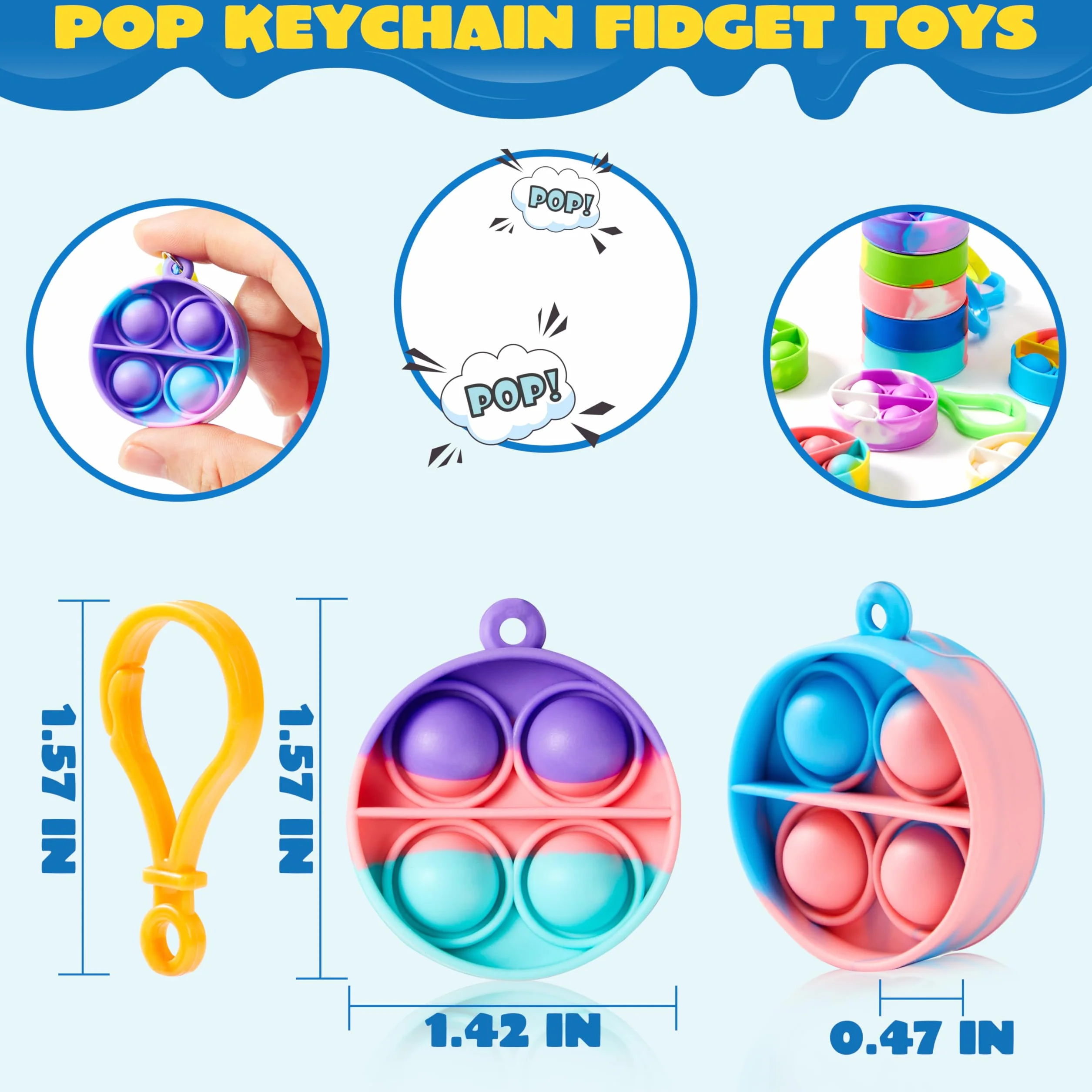 JOYIN 30 szt. wypełniaczy do torebek imprezowych dla dzieci, okrągłe zabawki Pop Fidget Kerings Mini Fidget dla dzieci, zabawka antystresowa, wyciskanie breloków, upominki na imprezę, prezenty dla