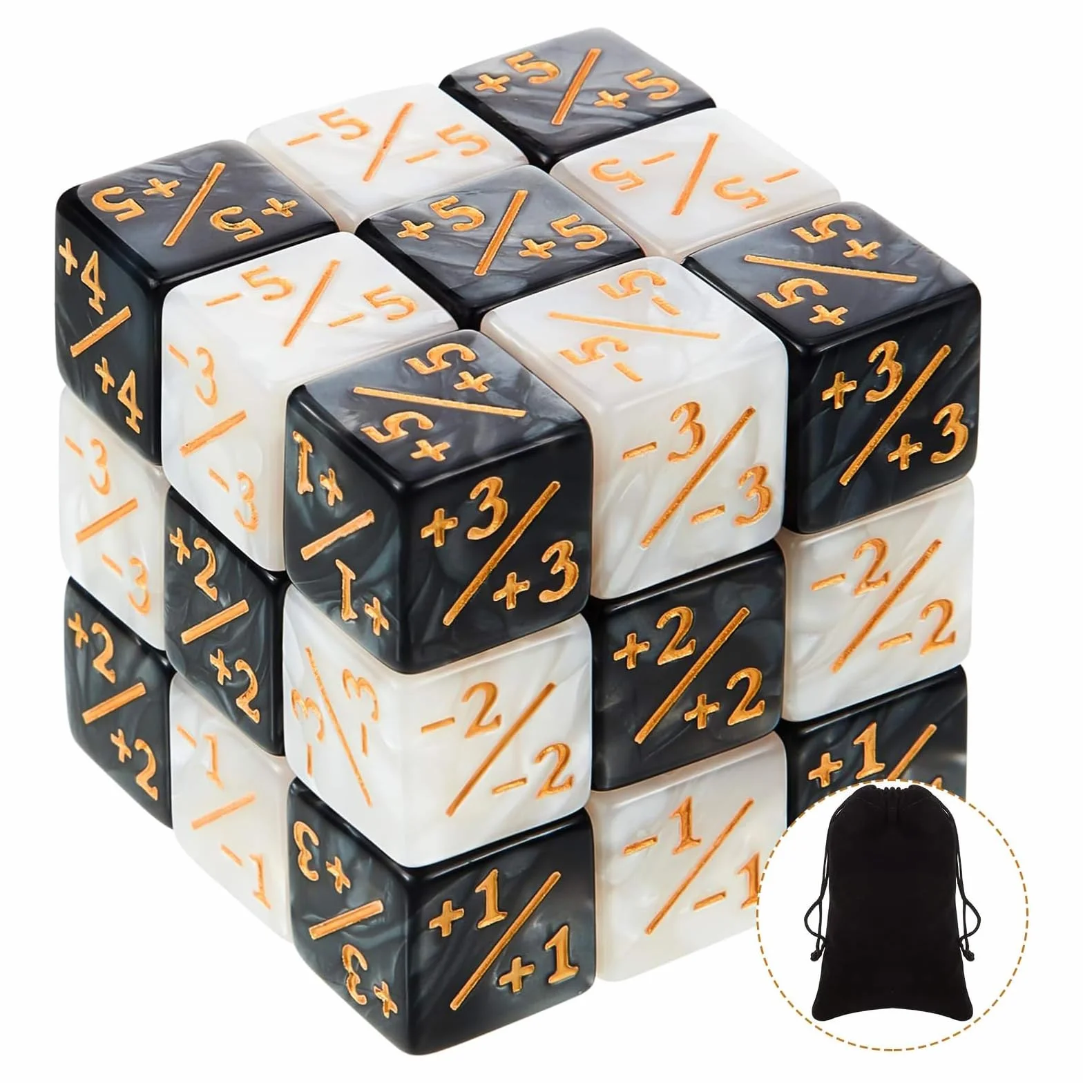 Wekuw 24 sztuki liczników kostek, MTG Magic kostki, zestaw tokenów, kostki lojalnościowe, D6, kompatybilne z MTG, CCG, akcesoria do gry w karty, worki do przechowywania (czarne i białe)