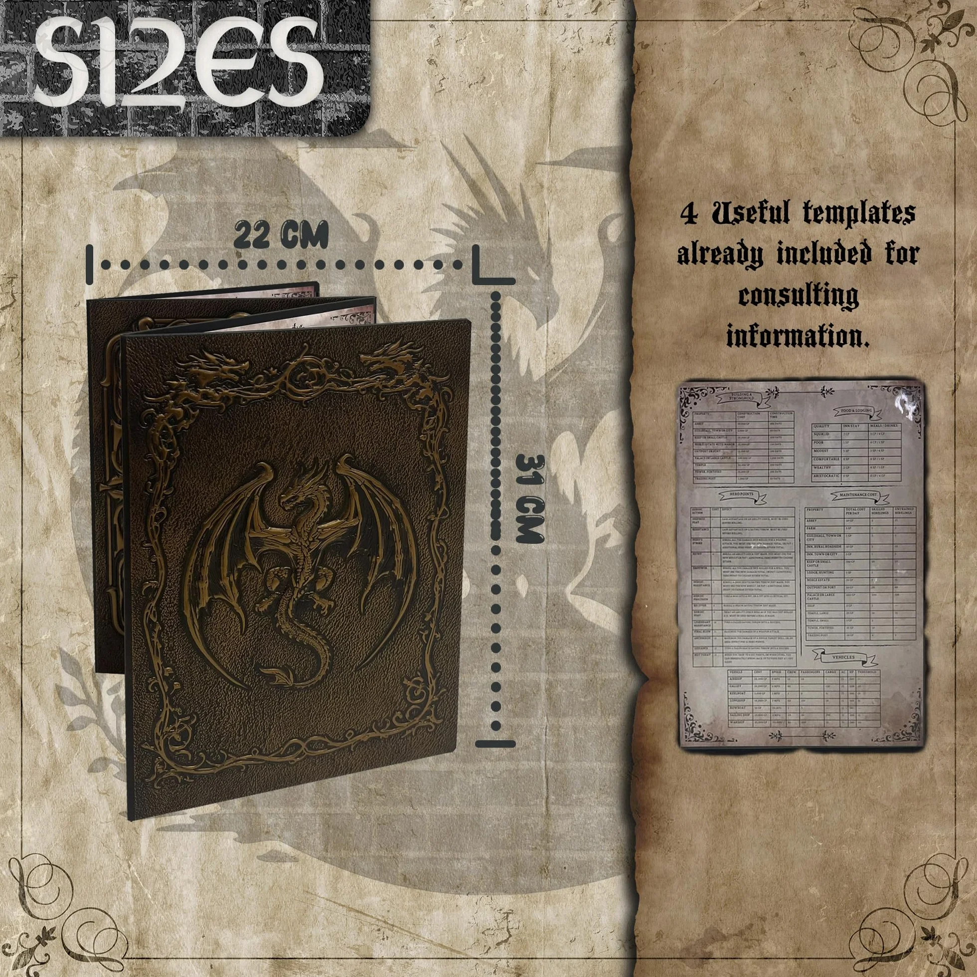 Ekran Dungeon Master z tacą na kości DOJA Hobbies, DM Screen DnD Składany 4 Panele Syntetyczna Miedziana Skórzana Z Dostosowanymi Kieszeniami, Lochy i Smoki Role Play Akcesoria