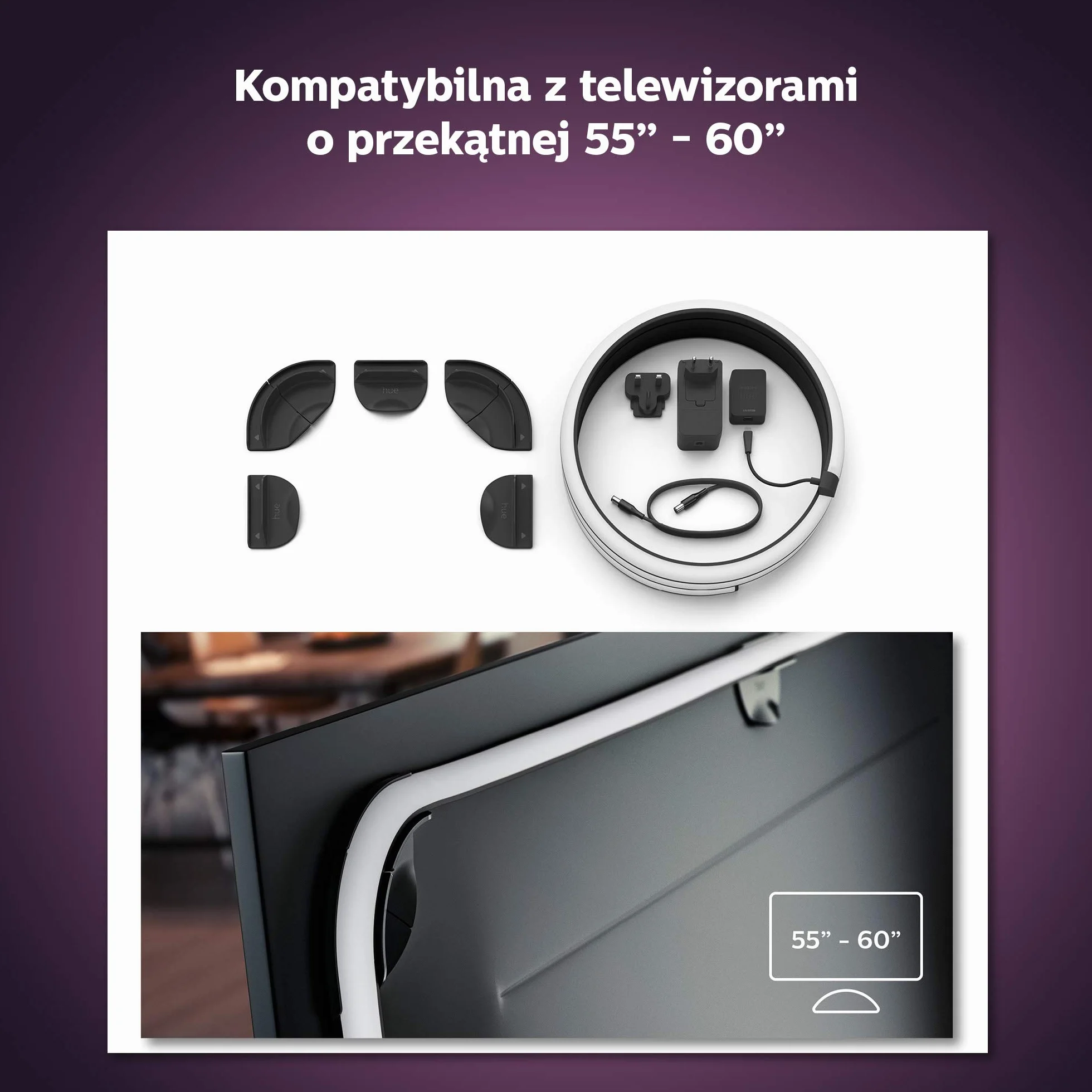 Philips Hue Play Taśma LED, 65 cali, Pasek LED Gradient 16mln Kolorów, Taśma ledowa Smart LED do Podświetlenia TV i Gamingu