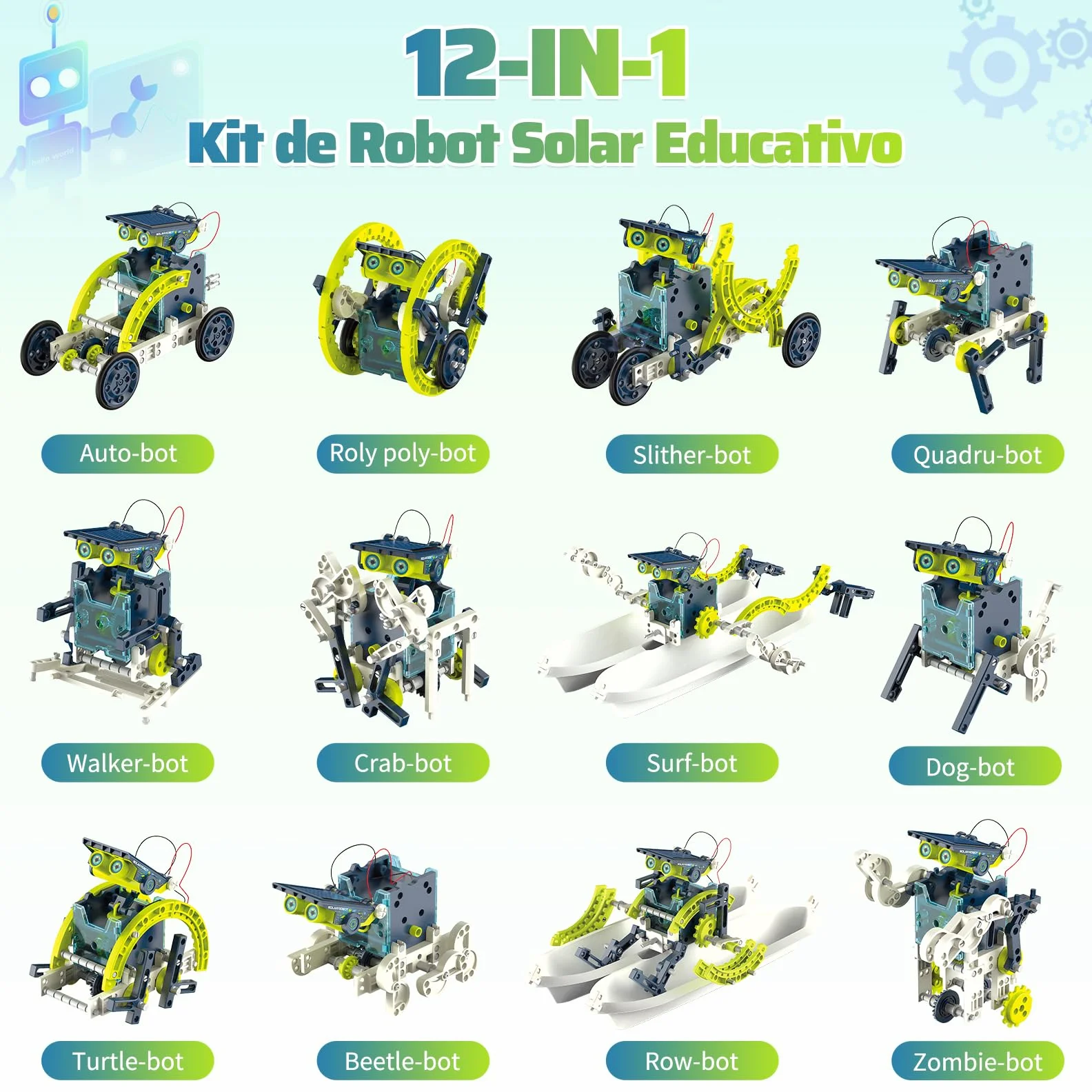 STEM 12 w 1 Solar Robot Toys for Kids, 190 Piece Solar Power Robot Kit, Science Educational Building Kit Toys, DIY Assembly Experiment Kits for 8 9 10 11 12 13-letni chłopcy Dziewczęta