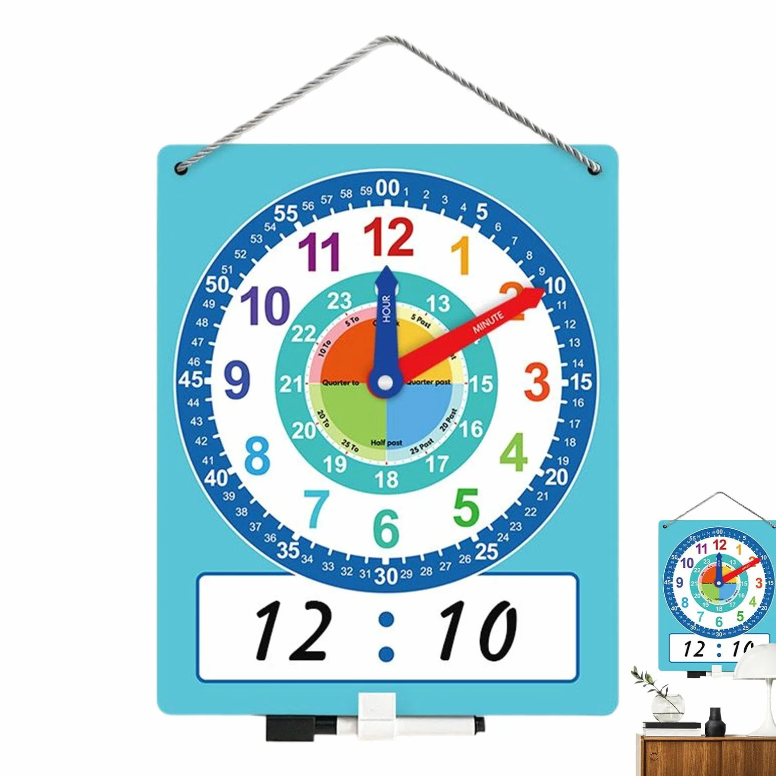 Zegar edukacyjny do nauki czasu dla dzieci 4-8 lat z piórem