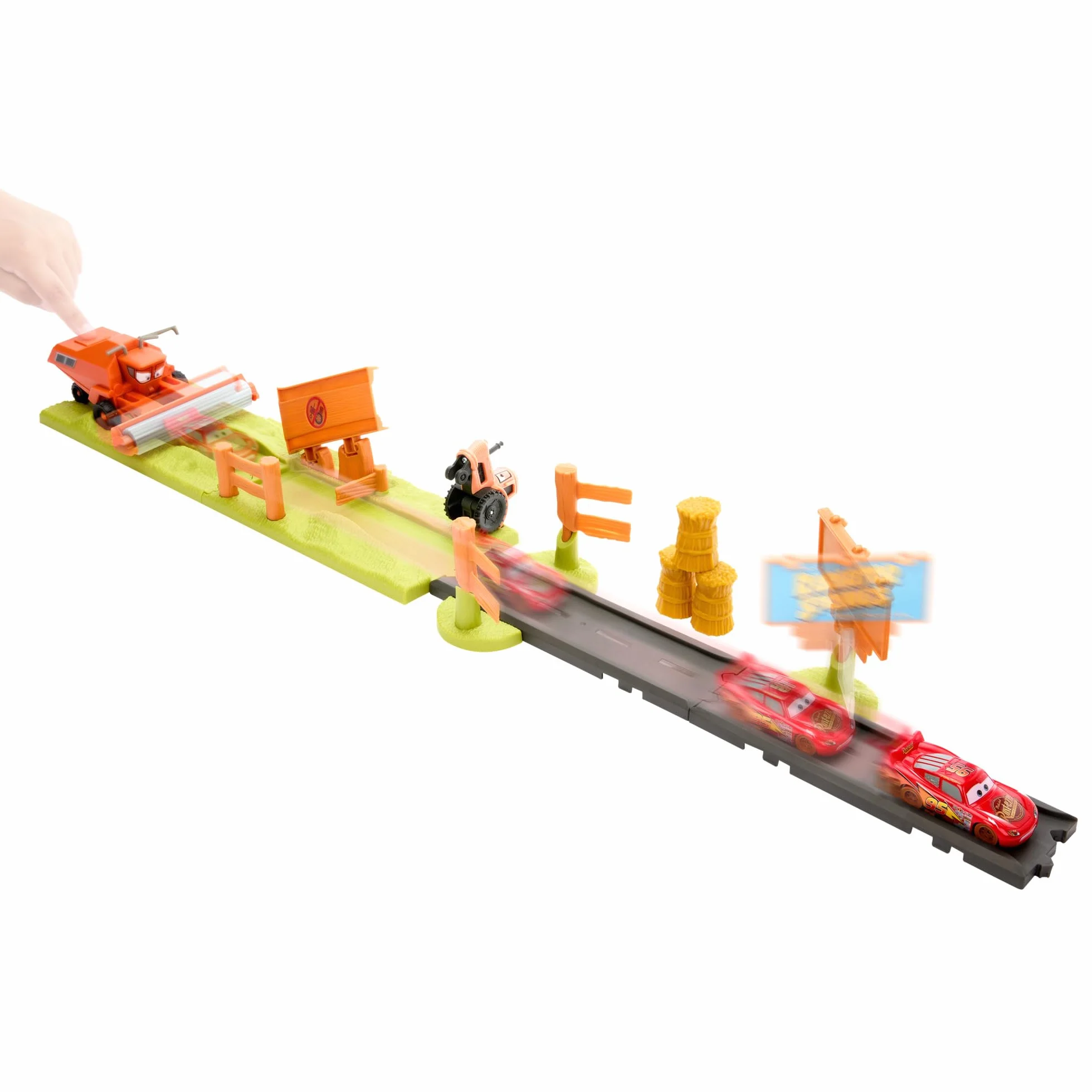 Mattel Disney Pixar Cars Auta Kaskaderska ucieczka Zestaw do zabawy Tor wyścigowy z 3 pojazdami zabawkami, w tym Zygzakiem McQueenem, i 2 sposobami zabawy, HRX48