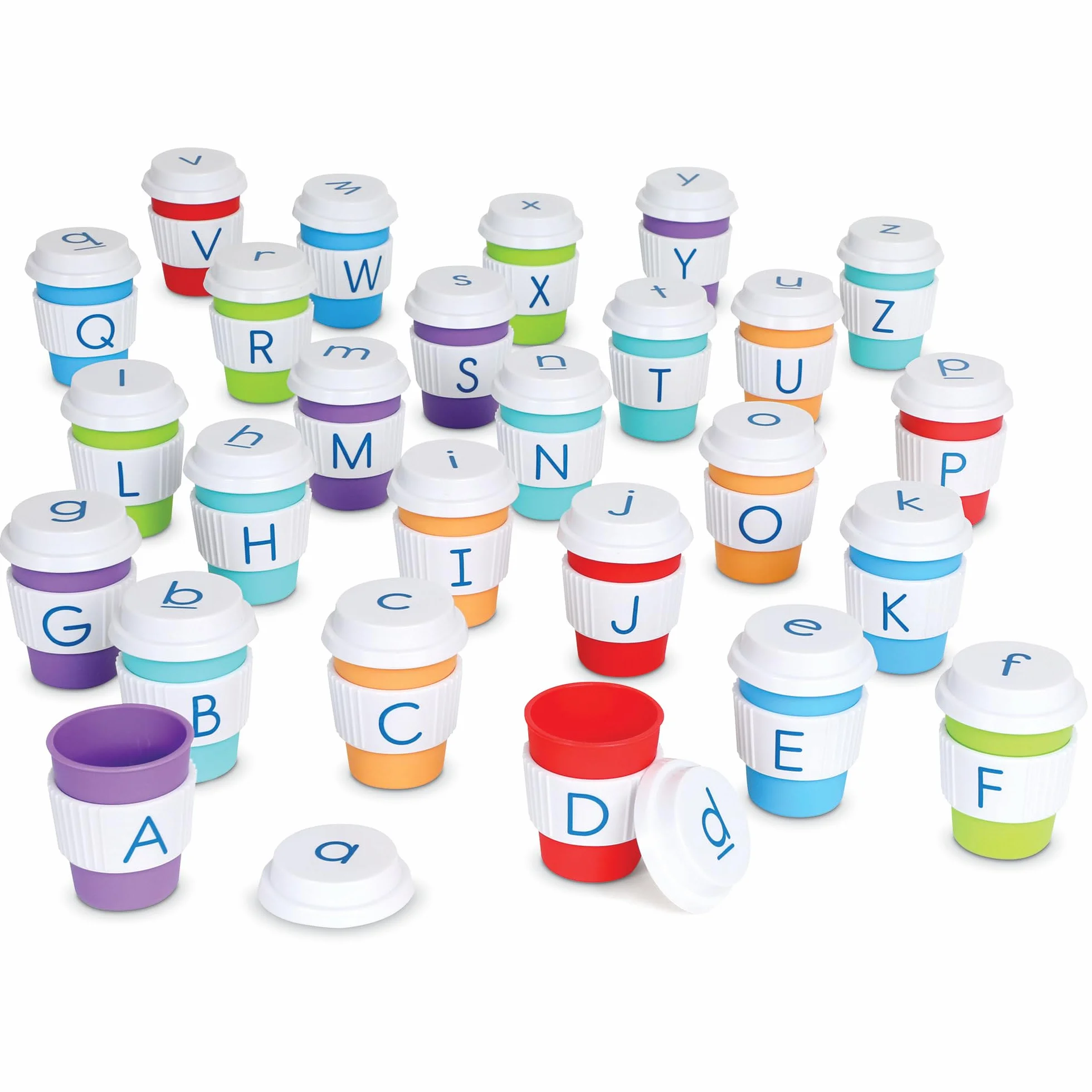 Learning Resources Alphabet Coffee Cups kubki z alfabetem zabawka do rozpoznawania liter i dopasowywania dla dzieci od 3 do 8 lat