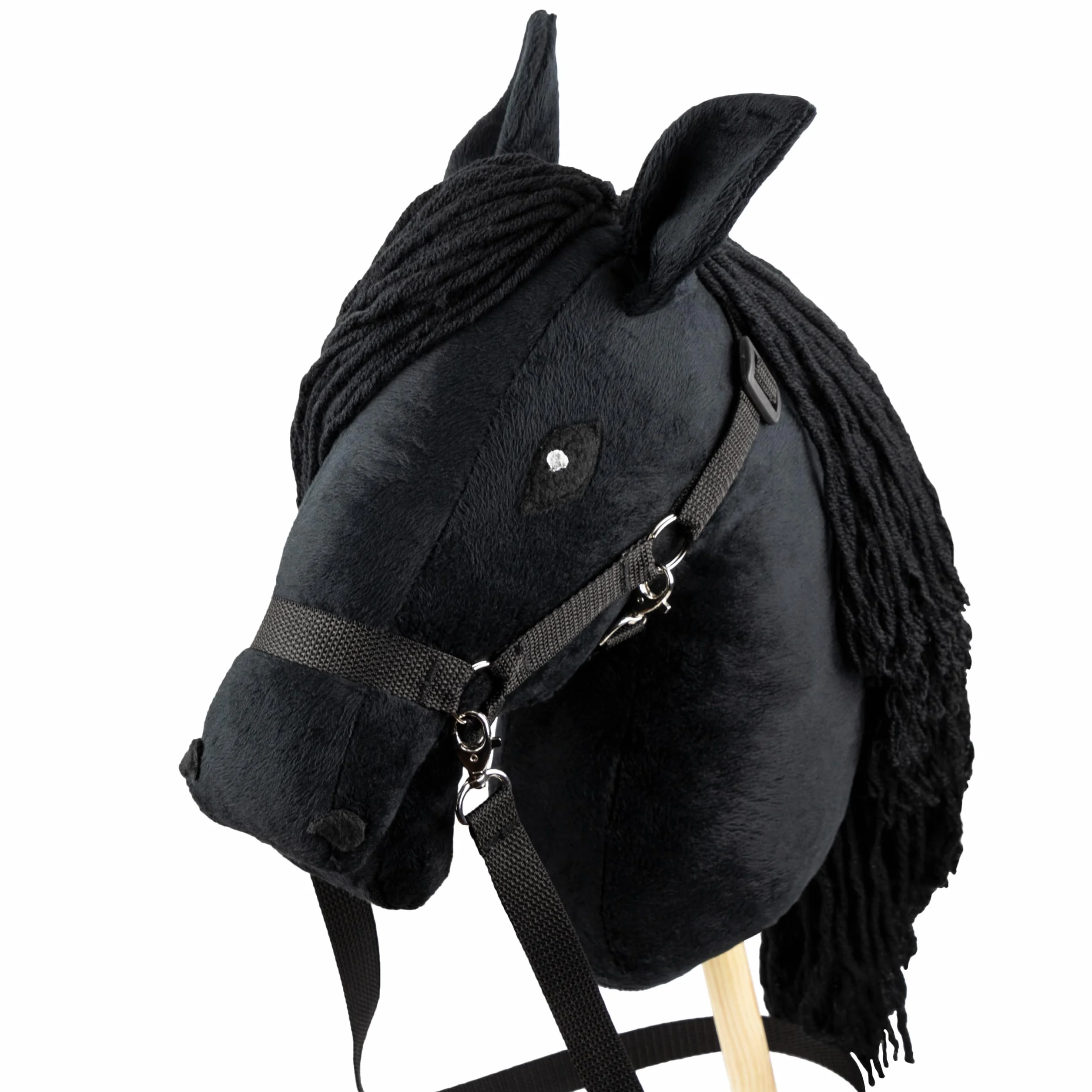 SKIPPI Hobby Horse, Czarny Koń na Kiju, Konik na Patyku, Duży A3, Kantar i Wodze w Zestawie, Hobby Horsing, prezent dla Dziewczynki, dla Dziecka