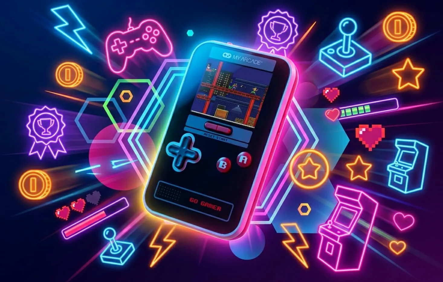 My Arcade Go Gamer Classic-RED: Przenośna elektroniczna konsola do gier z 300 grami, kolorowy ekran 6.3 cm dla całej rodziny (DGUN-3909)