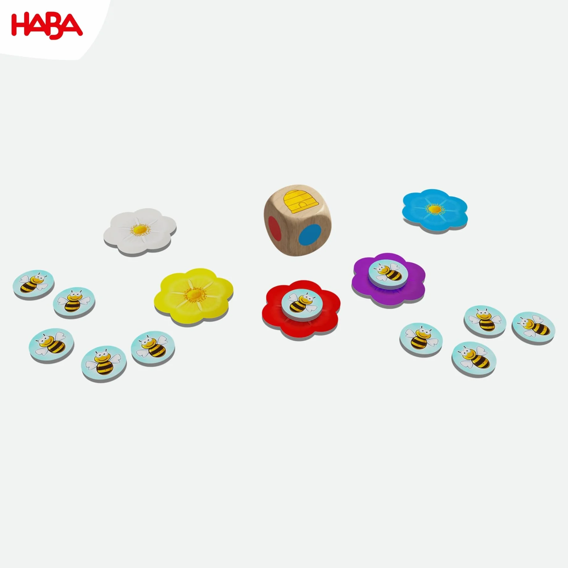 HABA Bella Bee 2010885001 kolorowa gra w kubki w kości od 4 lat – działa jak 6 zwycięstw – proste zasady dla szybkiej zabawy – idealna na urlop