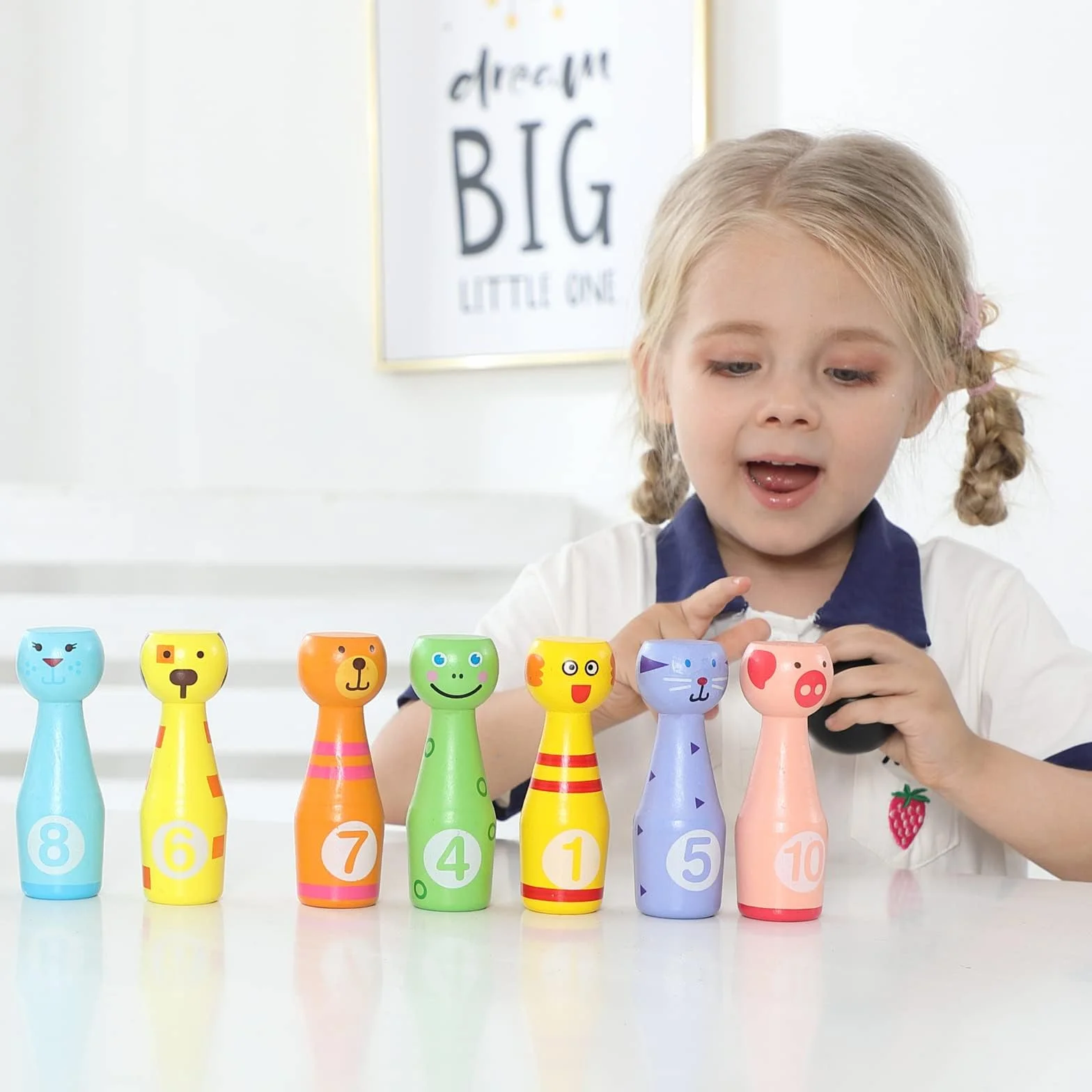 Jacootoys Zestaw kręgli kręgle gra w kręgle z 10 kręgielniami i 2 piłeczkami Interaktywne zabawki dla dzieci 3 4 5 lat