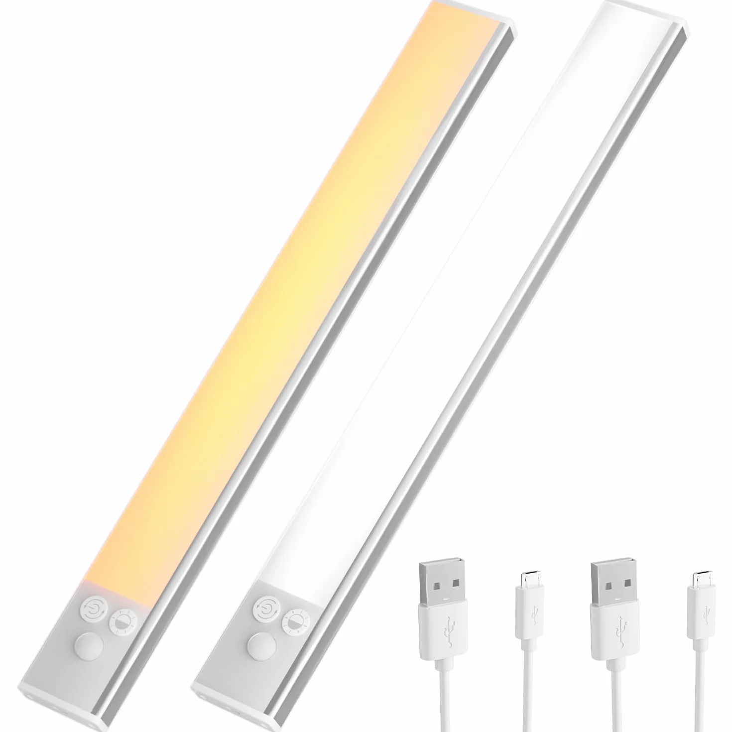 OUSFOT Reglette Led 30CM 2 Sztuki, Lampa Wykrywająca Ruch z 3 Temperaturami Barw, Lampa LED do Napędu Naładowywalna, Regulowana Jasność, do Szaf, Szafek, Schodów, Bibliotek