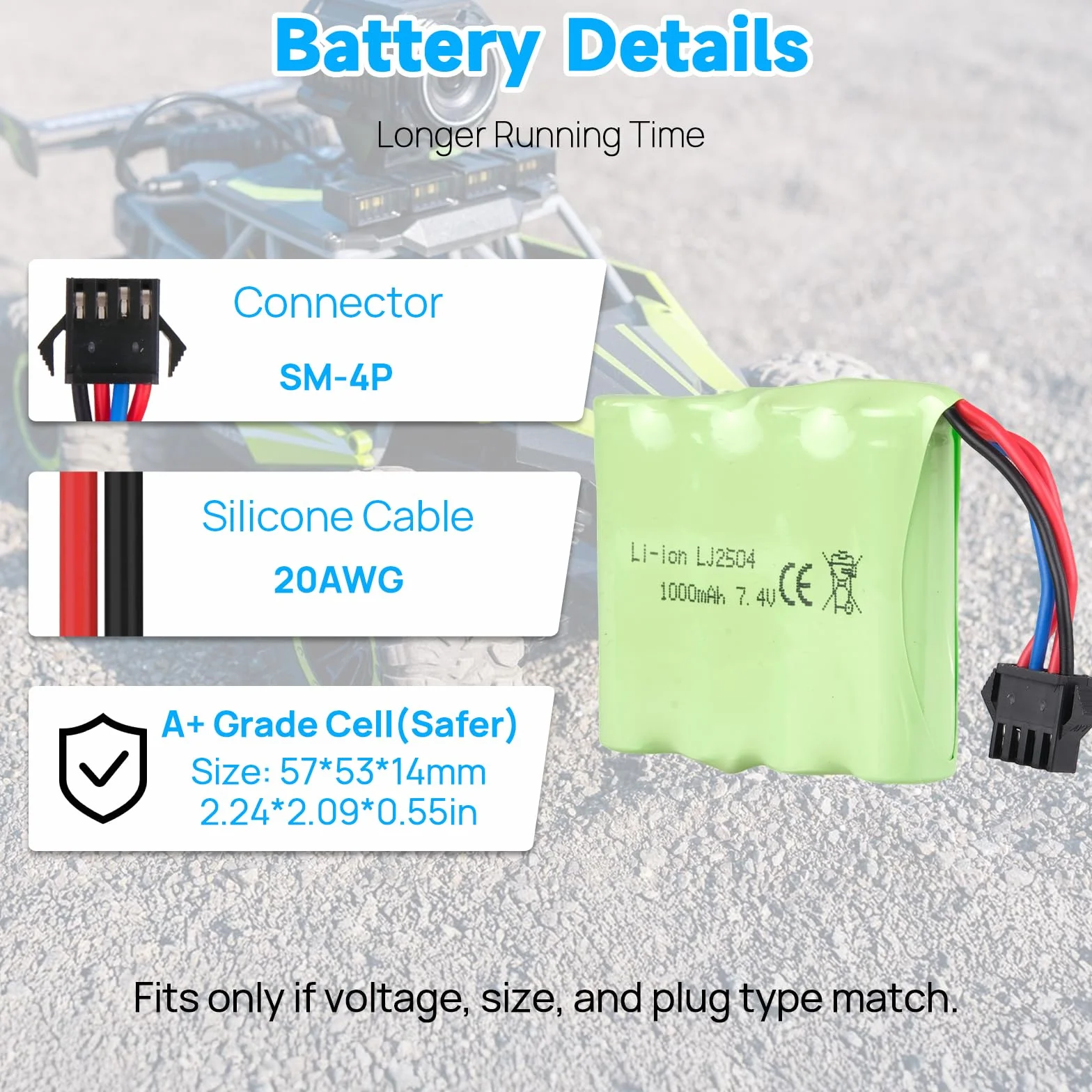 2 sztuki 7,4V 1000mAh bateria litowa z wtyczką SM-4P i kablem ładującym USB do samochodu RC, łodzi, ciężarówki, DE36W DE65 NO.1809 samochód zabawkowy RC, pojazd terenowy, akumulator wyścigowy do