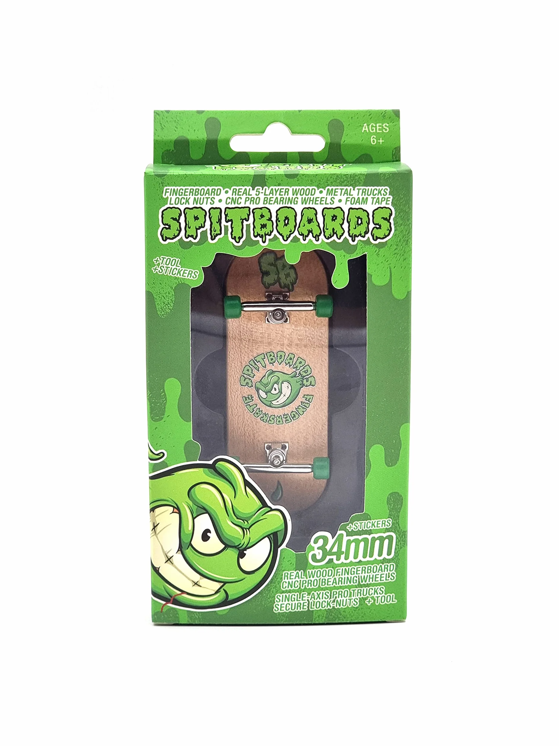 SPITBOARDS 34 mm x 96 mm Pro Fingerboard Set-Up (Complete) | Real Wood Deck | Pro Trucks with Lock-Nuts and Pro Bushings | poliuretanowe kółka Pro Wheels with Bearings | Round Emblemat (wersja