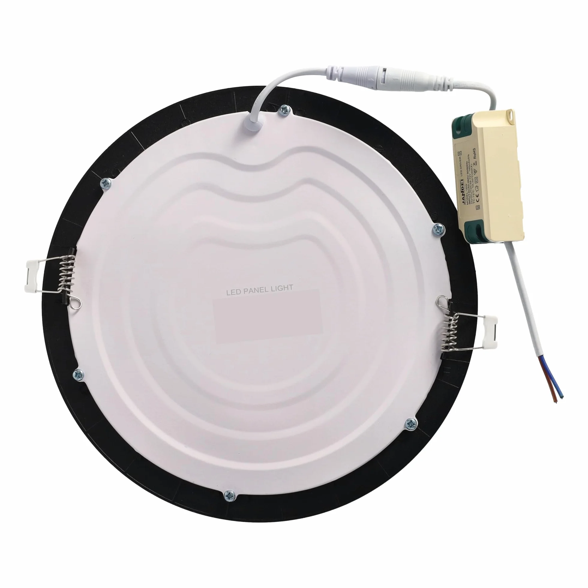 Jandei - LED Downlight 18 W okrągłe, wpuszczane mieszkanie, 1440 Lum, wnętrze IP20 z czarną ramą, puste cięcie Ø 200-Ø 205 mm, ekstra płaski 13 mm, transformator w zestawie (ciepła biel 3000k)