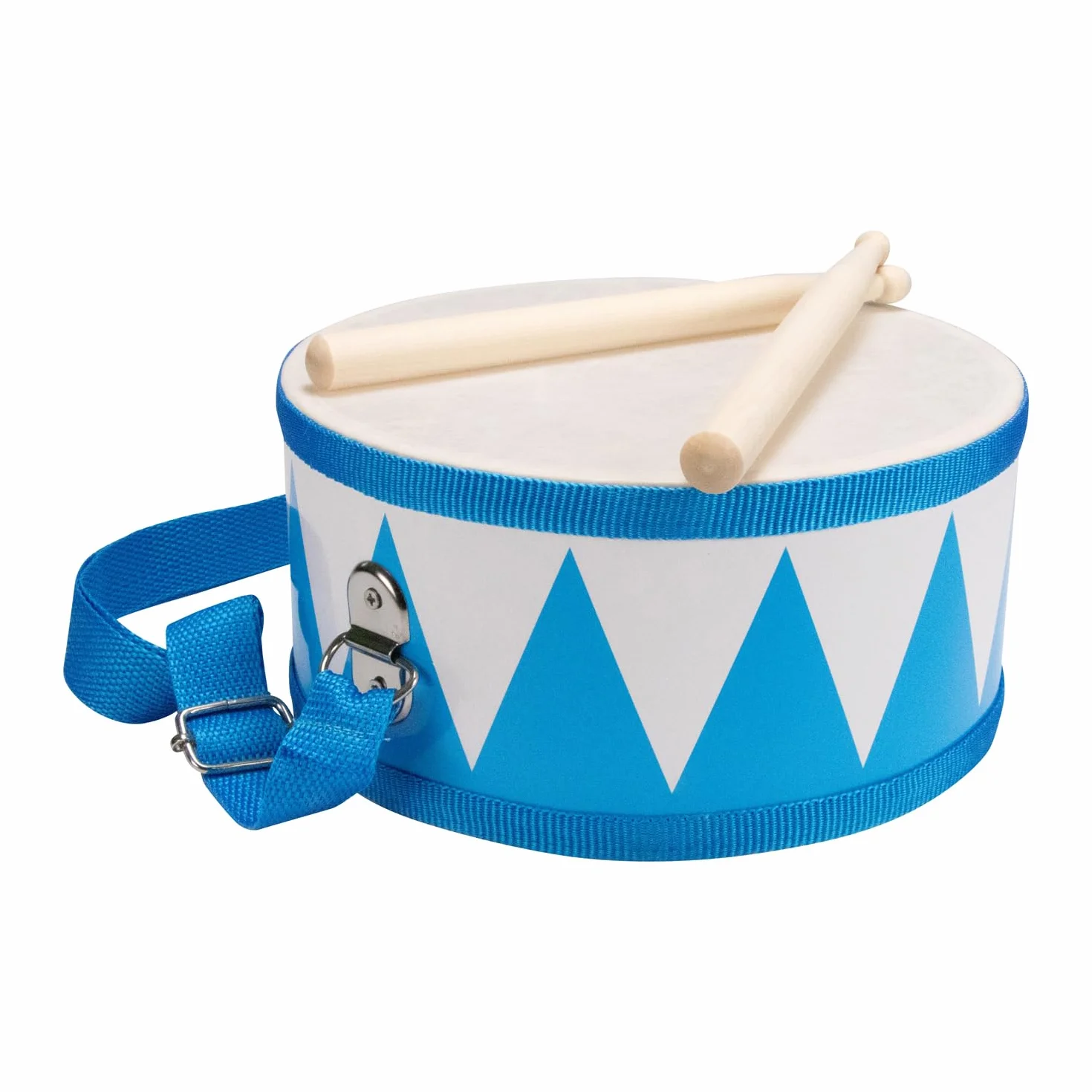 Bęben dla dzieci niebiesko-biały instrument muzyczny z drewna z paskiem do noszenia i pałeczkami D: 20 cm-3845
