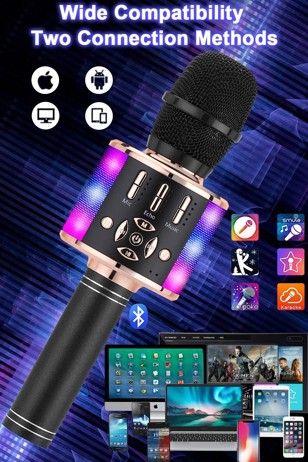Mikrofon dla dzieci bezprzewodowy, magiczny dźwięk karaoke, bezprzewodowy mikrofon 4 w 1, maszyna do karaoke Bluetooth, maszyna do karaoke dla dorosłych, na imprezę, na zewnątrz, w podróż, czarny