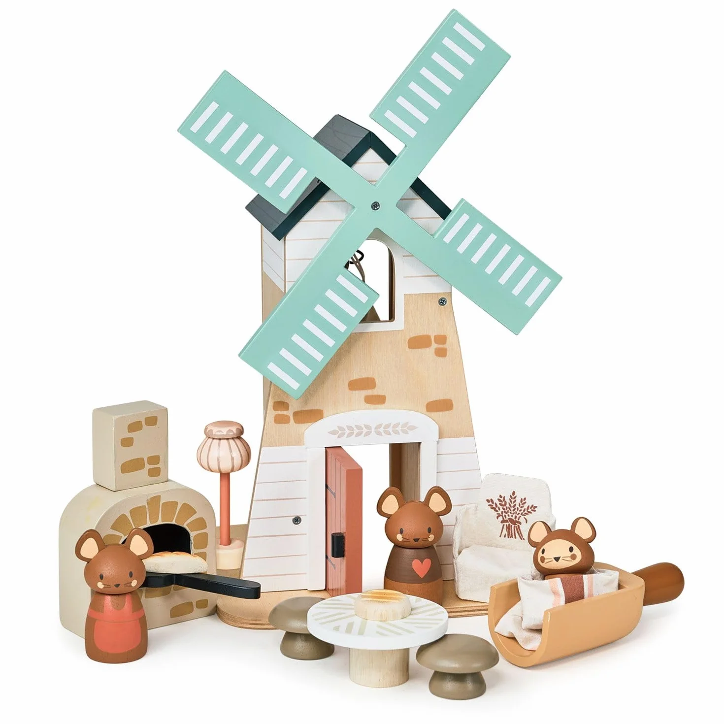 Tender Leaf Toys - Grosz wiatrak - Uroczy drewniany obrotowy wiatrak z rodziną zabawkowych myszy i akcesoriów, pomysłowa zabawka-rozwijanie kreatywnego opowiadania historii -