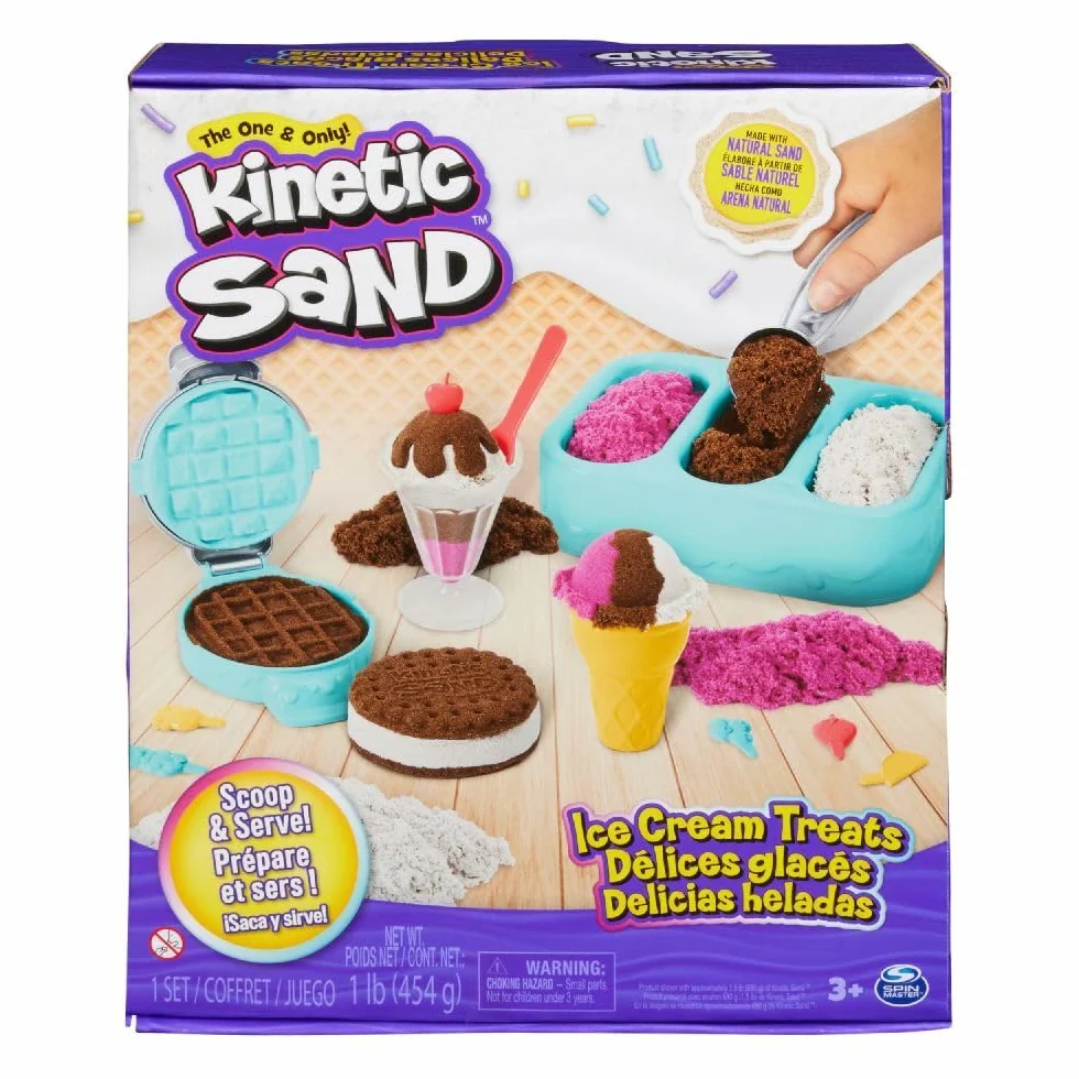KINETIC SAND MAGICZNY SAS - PUDELICES DELICES LÓD 454 G + 6 NARZĘDZI - Twórz różne hipnotyzujące kształty dzięki temu magicznemu piaskowi jak pasta modelarska - zabawka dla dzieci od 3 lat