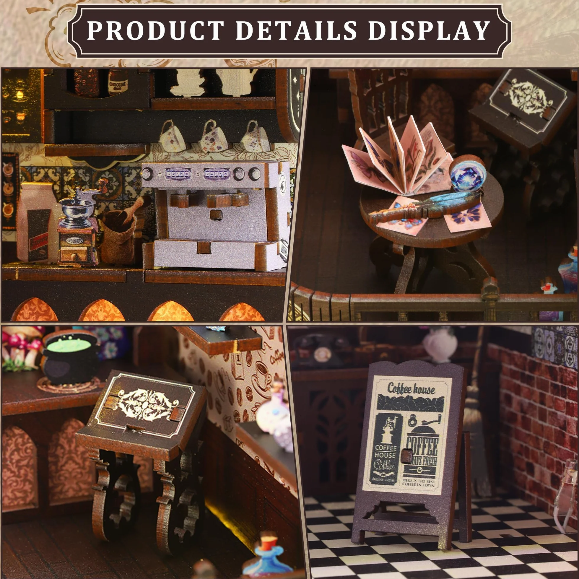 Book Nook Kit dla dorosłych: LUMYCE drewniane puzzle "zrób to sam" miniaturowy domek dla lalek 3D - podpórka na książki do regału na książki dekoracja z oświetleniem LED, kreatywny prezent dla