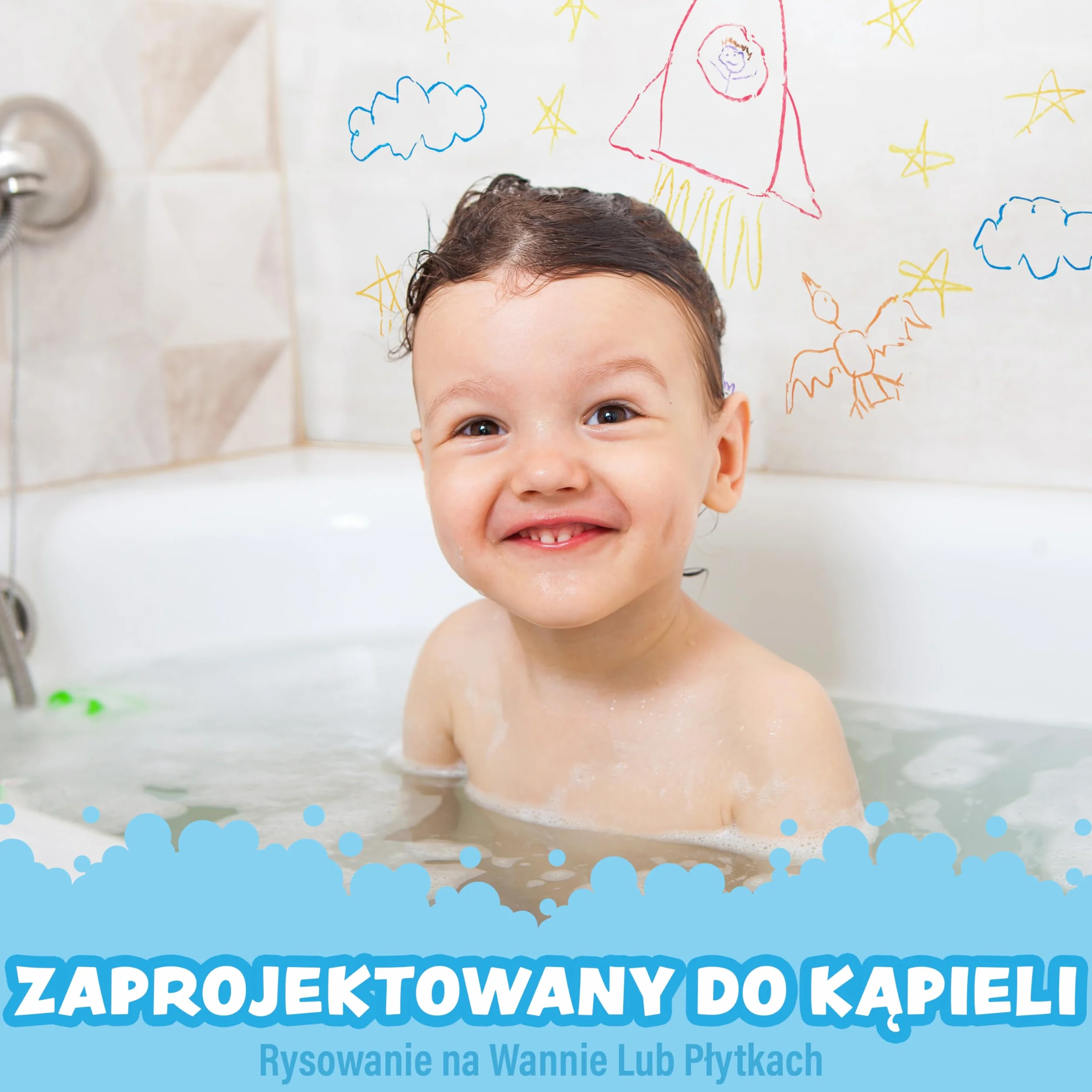 Tub Works® Kredki Do Kąpieli, 12 Sztuk | Nietoksyczne, Zmywalne Kredki do Kąpieli Dla Maluchów & Dzieci | Gładko & Żywo Rysować Na Mokrych & Suchych Ścianach Wanien | Kąpieli z Sześciokątnym Uchwytem
