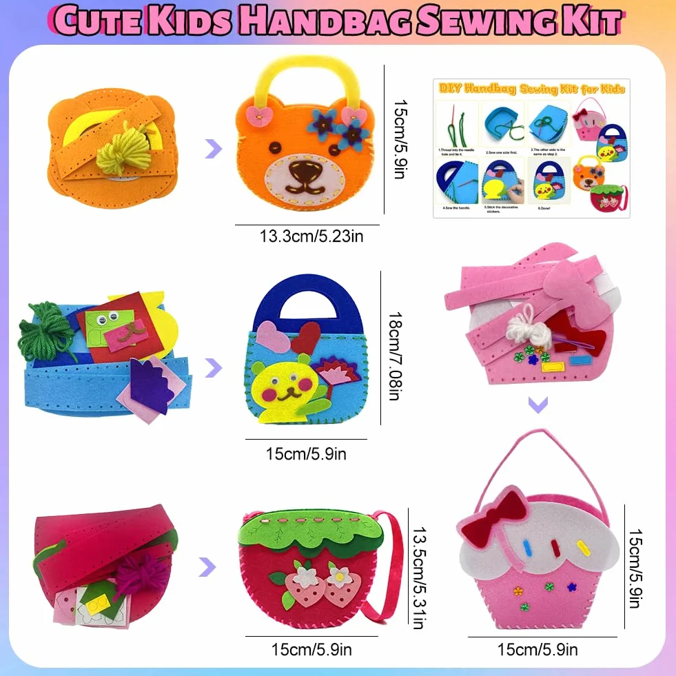 AffeGifts DIY zestaw do szycia filcowego dla dzieci, 4 sztuki torby edukacyjne
