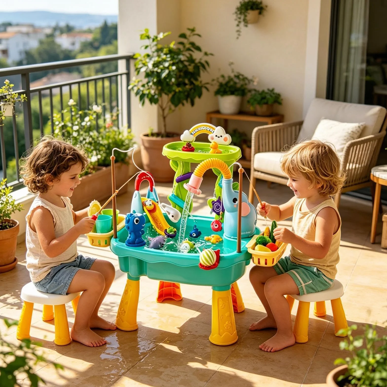 Stolik Wodny Dla Dzieci | Letnia Zabawka Plażowa - Zabawkowy Zlew Kuchenny - Dla Przedszkolaków do Ogrodu, na Taras, Plażę, Kemping, do Żłobka, w Domu, Łazience, Pokoju Zabaw, na Wakacje,