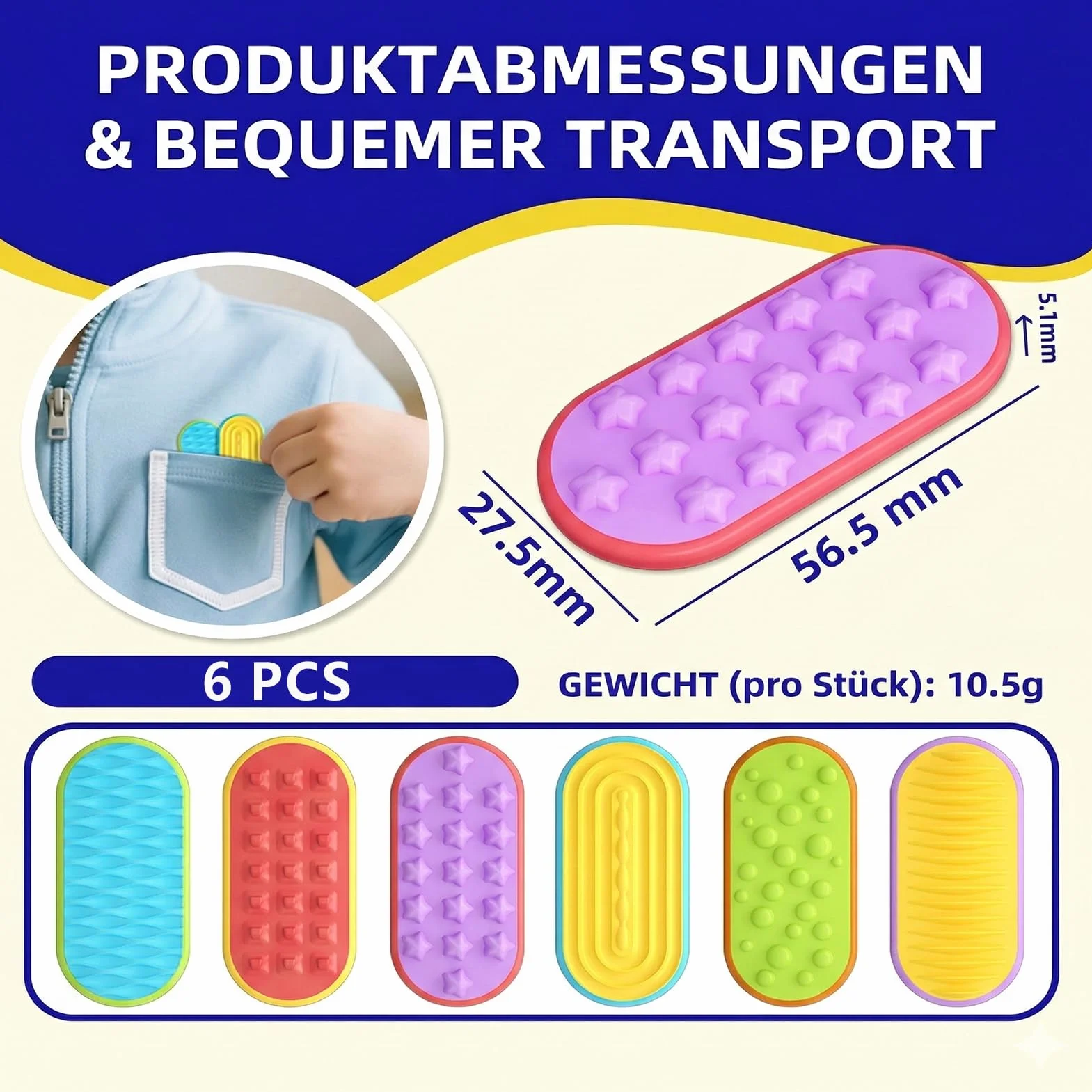 Magnetyczne zabawki fidget Toys Slider zestaw 6 sztuk z pudełkiem do przechowywania – cicha zabawka sensoryczna z funkcją przesuwania, kompaktowa i uporządkowana, ciche zajęcia ręczne na co dzień, do