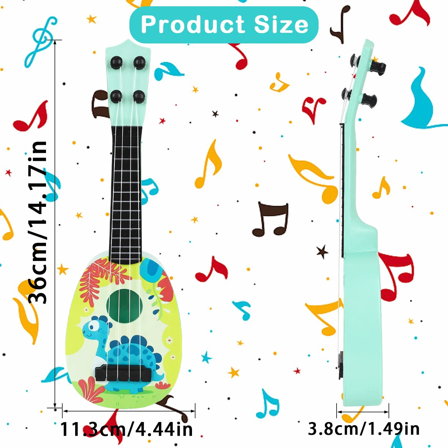 Gitara dziecięca, 37 cm, dla dzieci, mini gitara, ukulele, ukulele, instrument z 4 regulowanymi strunami, mini gitara dla małych dzieci, początkujących, chłopców, dziewczynek, prezent (styl-B)