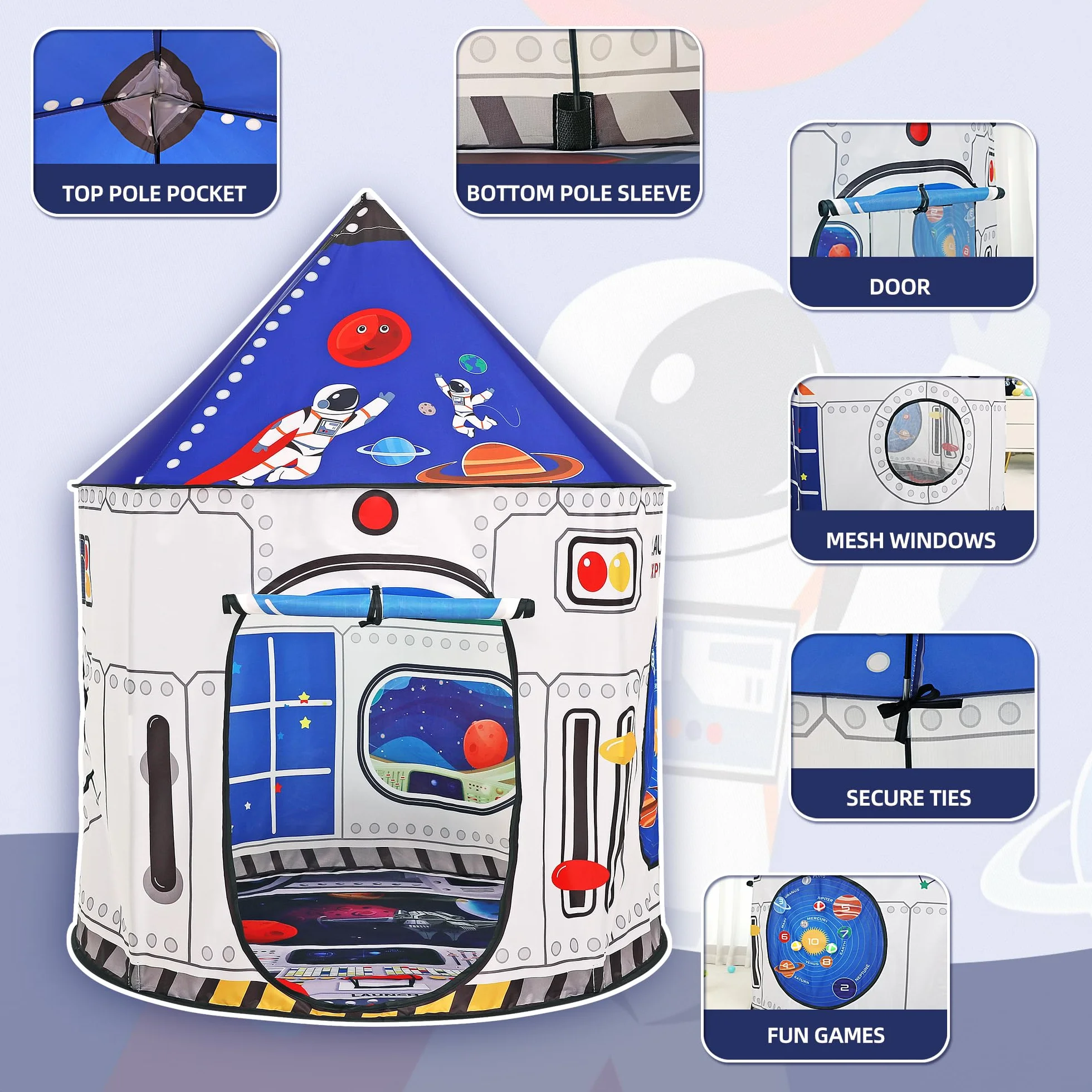 Namiot rakietowy dla dzieci, namiot do zabawy wewnątrz na zewnątrz, domek do zabawy, pokój zabaw rakietowy kosmiczny, astronauta dla chłopców dziewcząt, składany domek,zamek, dla dzieci prezent na