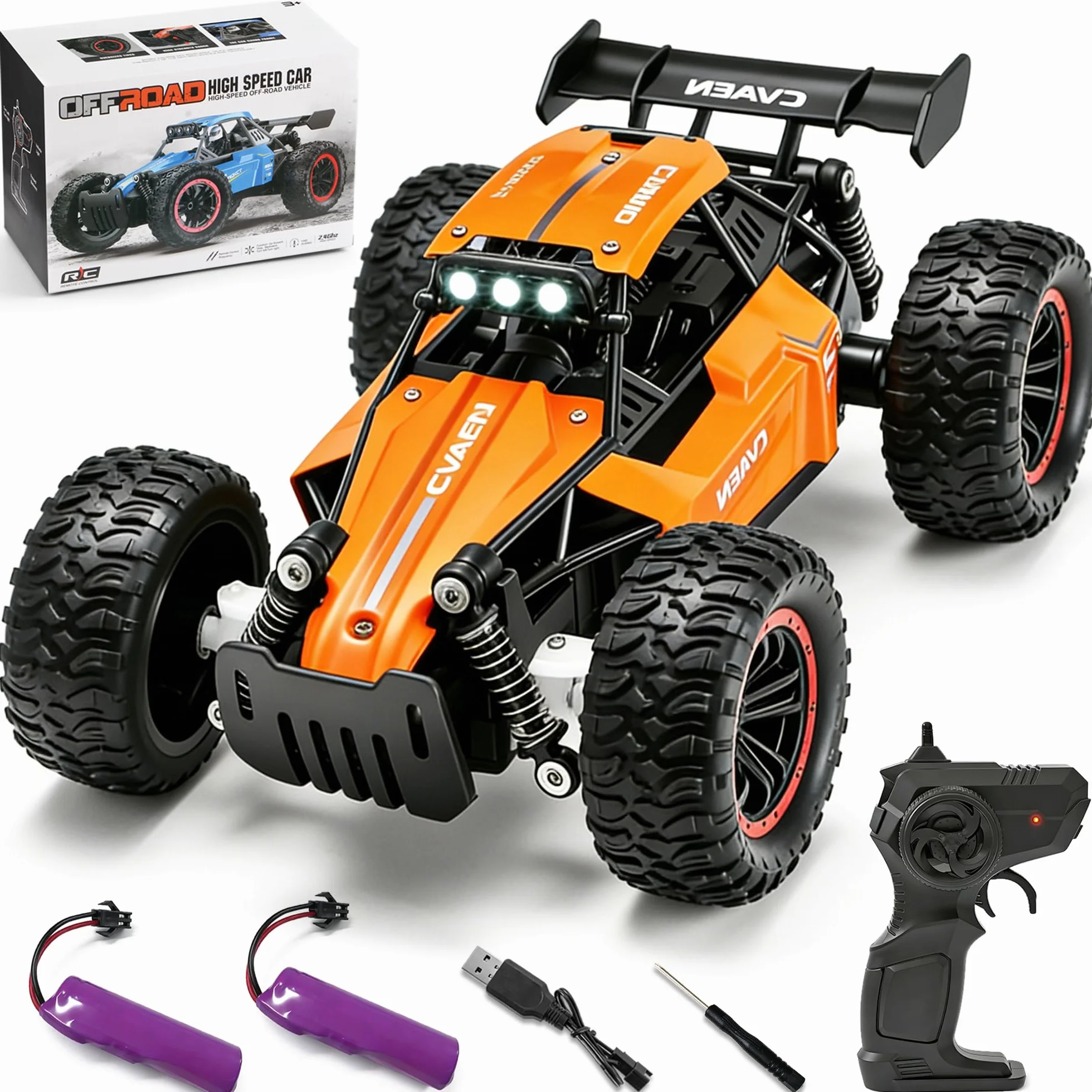 Jiakora Zdalnie sterowany samochód dla dzieci, 2,4 GHz Off-Road, samochód RC ze światłem LED, zdalnie sterowany monstertruck, samochód terenowy z 2 bateriami, samochód zabawkowy, prezent dla chłopców