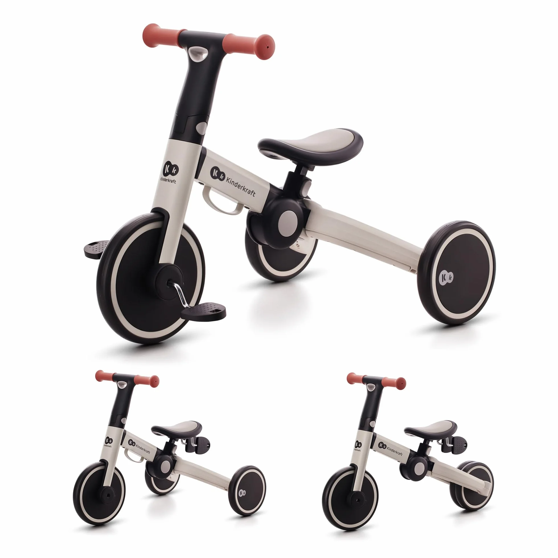 kk Kinderkraft 4TRIKE Trójkołowiec 3w1, Rowerek Biegowy, Pchacz, Wielofunkcyjny, Bezpieczny, Regulowane Siodełko, Szary
