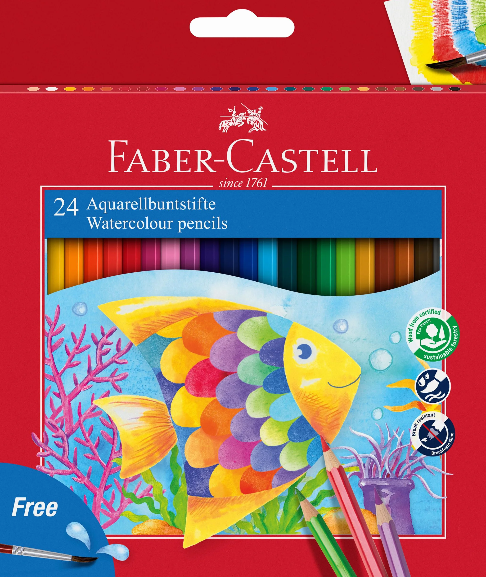 FABER-CASTELL 114425 – kredki akwarelowe dla dzieci i dorosłych, 24 kredki i pędzel