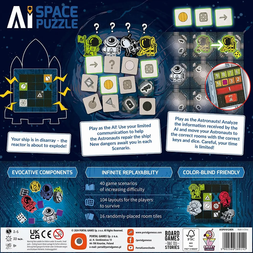 Smart Flamingo AI Space Puzzle Cooperative Sci-Fi Board Game 2-5 Players 30 Minutes