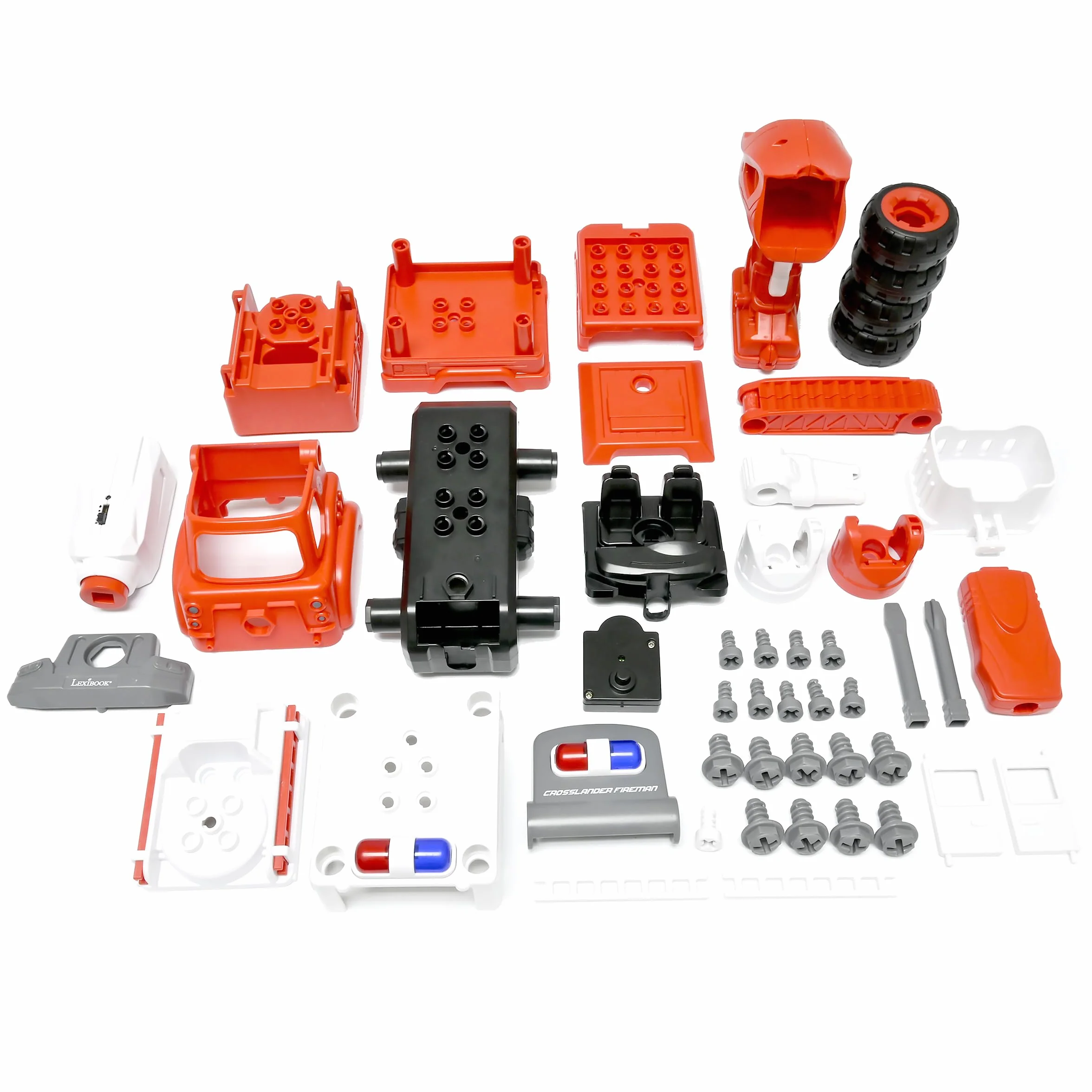 Lexibook, Crosslander Fireman Rc, Zdalnie Sterowany Wóz Strażacki do Złożenia, 3 Możliwe Konstrukcje, 33 Części, w Zestawie Śrubokręty Elektryczne i Ręczne, RCP25